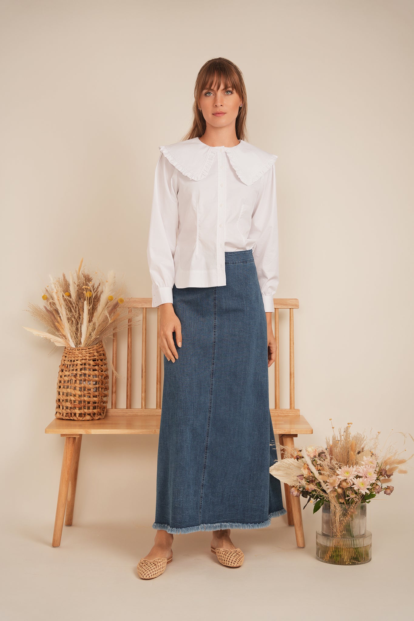 Bib Collar Cotton Shirt in by Diciannove