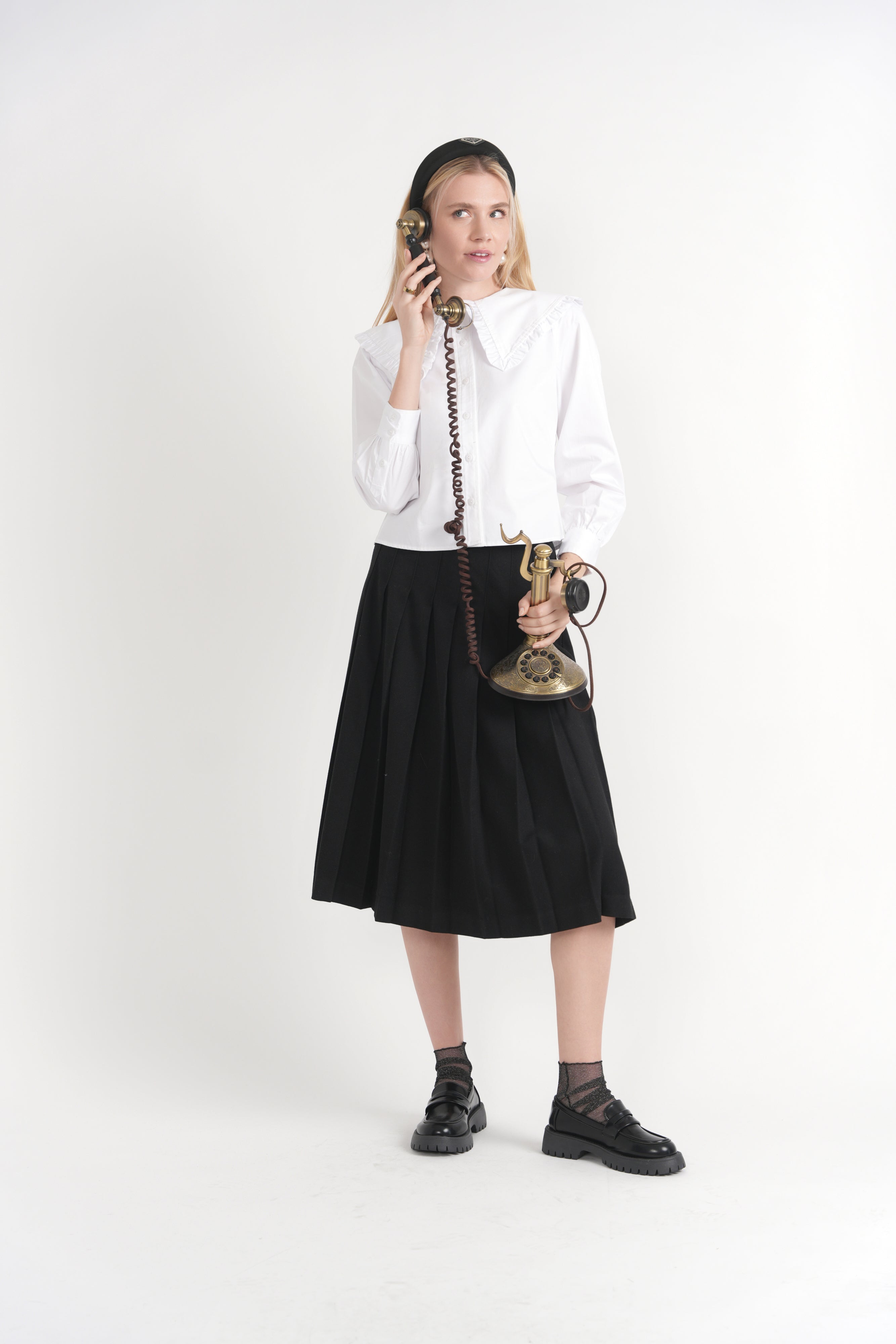 Bib Collar Cotton Shirt in by Diciannove