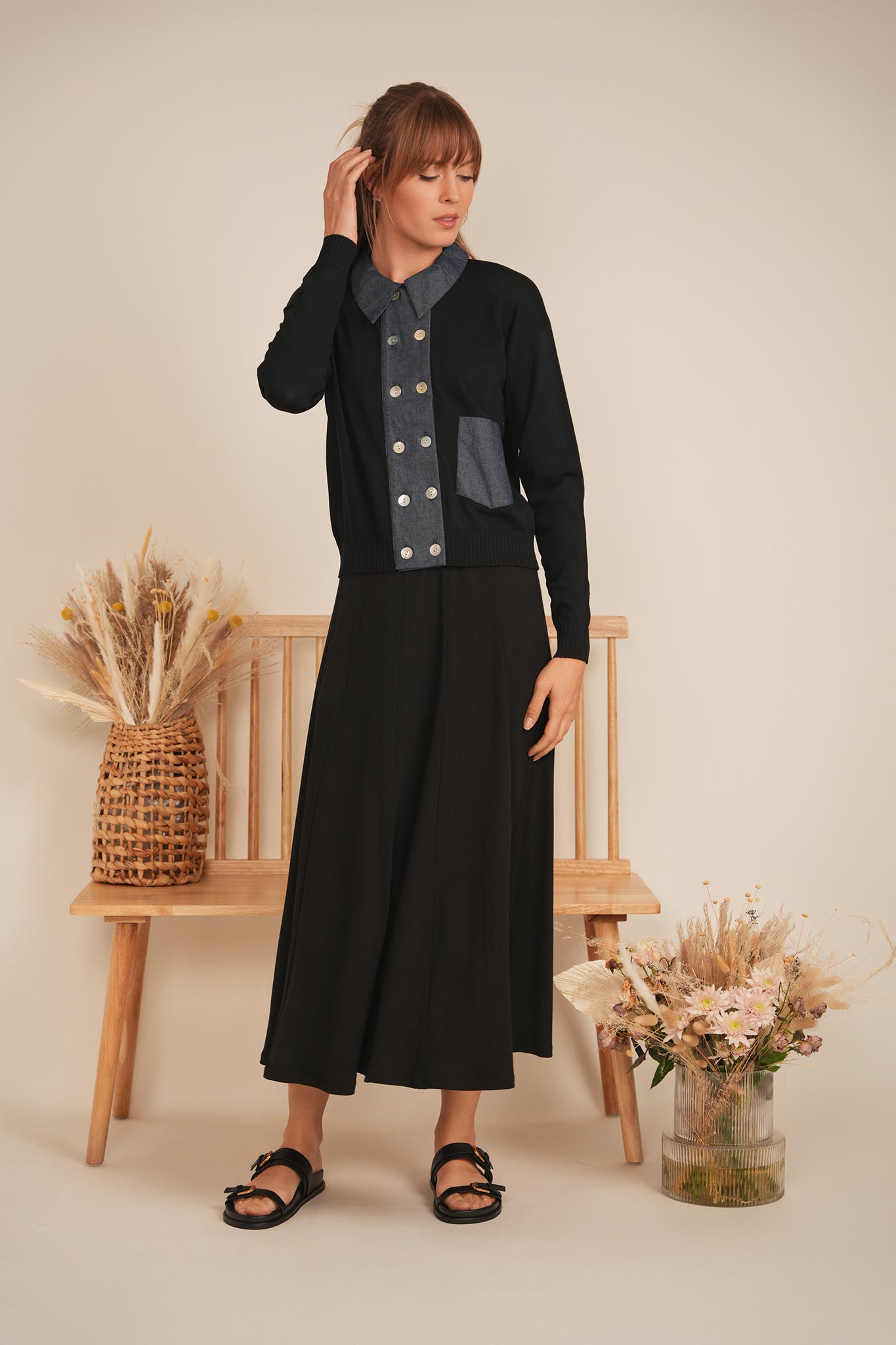 Double Breasted Knit Combo Sweater in by Mademoiselle