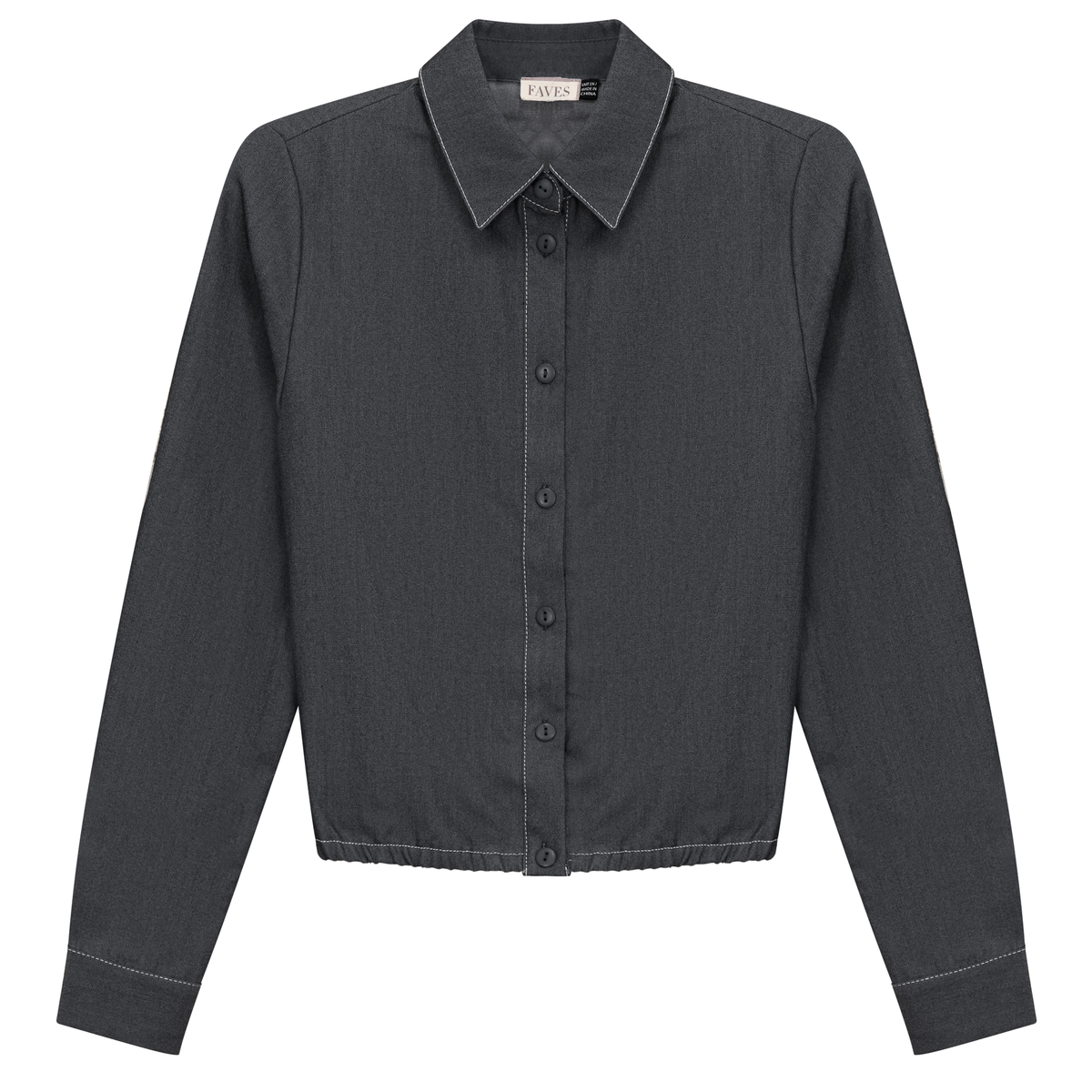 Cropped Chambray Shirt in Black Denim by Faves