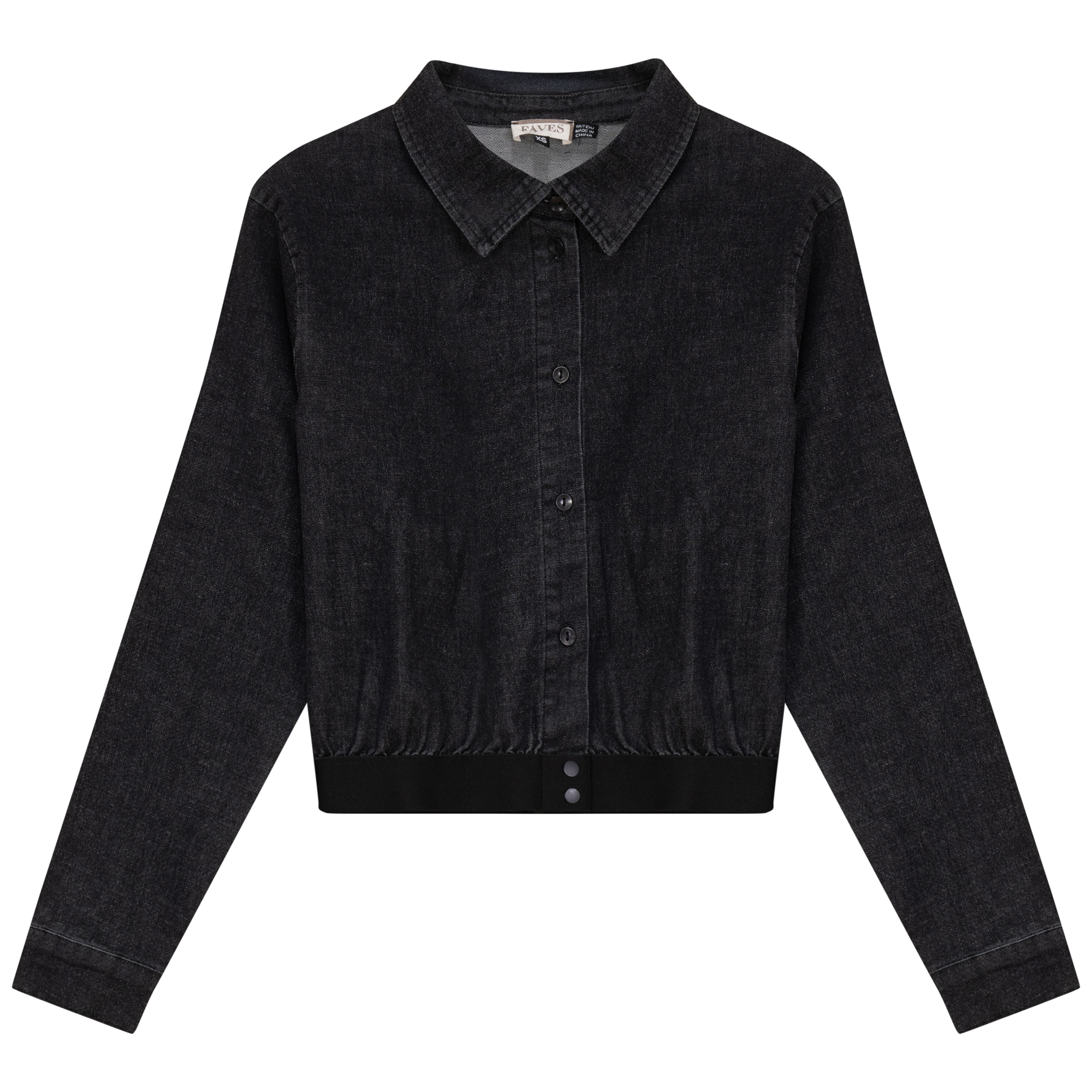 Cropped Denim Elastic Shirt in Black Denim by Faves