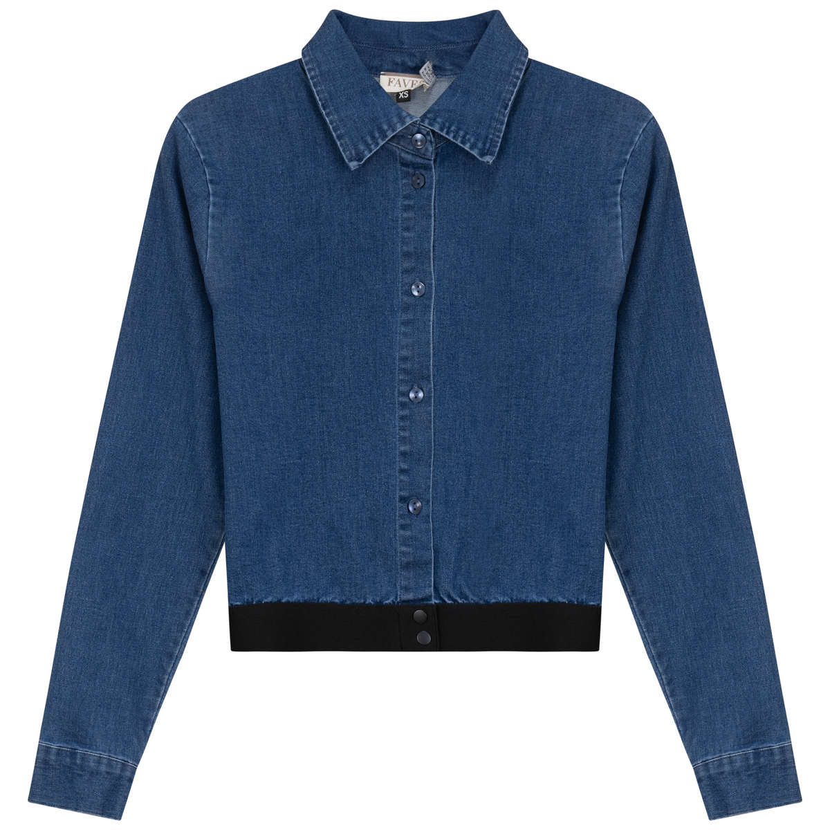 Cropped Denim Elastic Shirt in Dark Denim by Faves