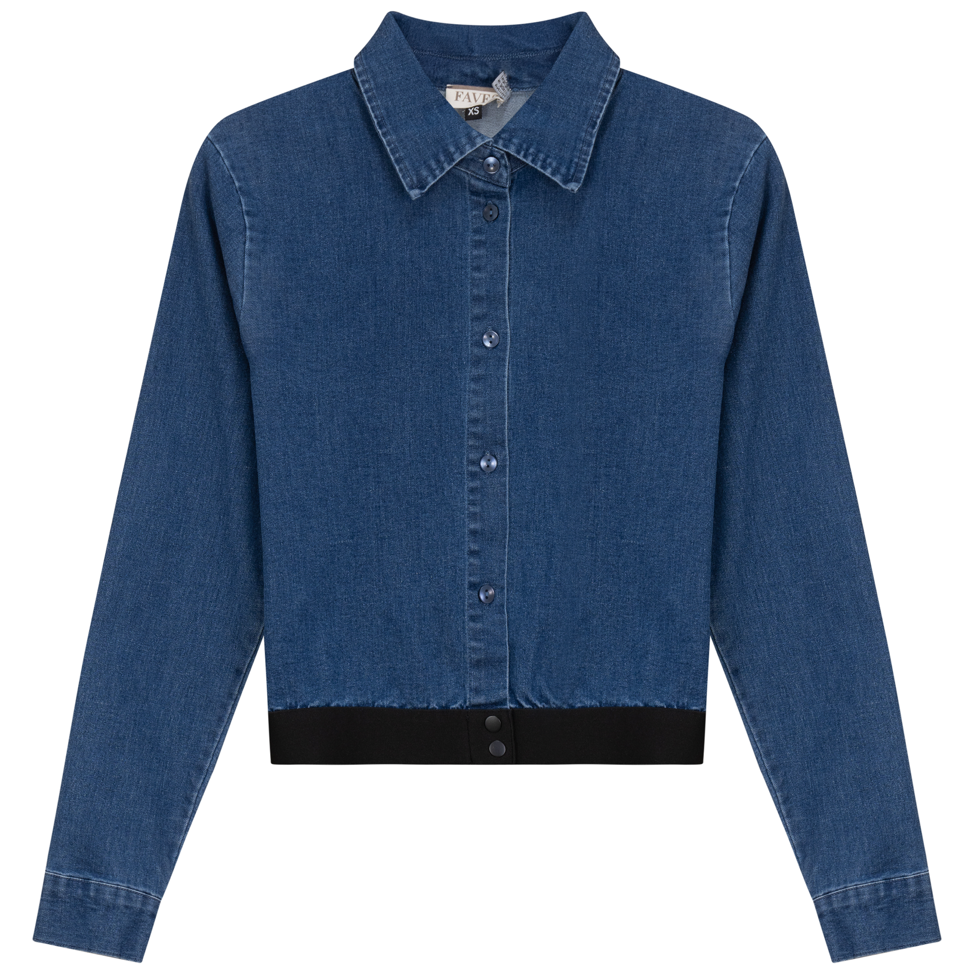 Cropped Denim Elastic Shirt in Dark Denim by Faves