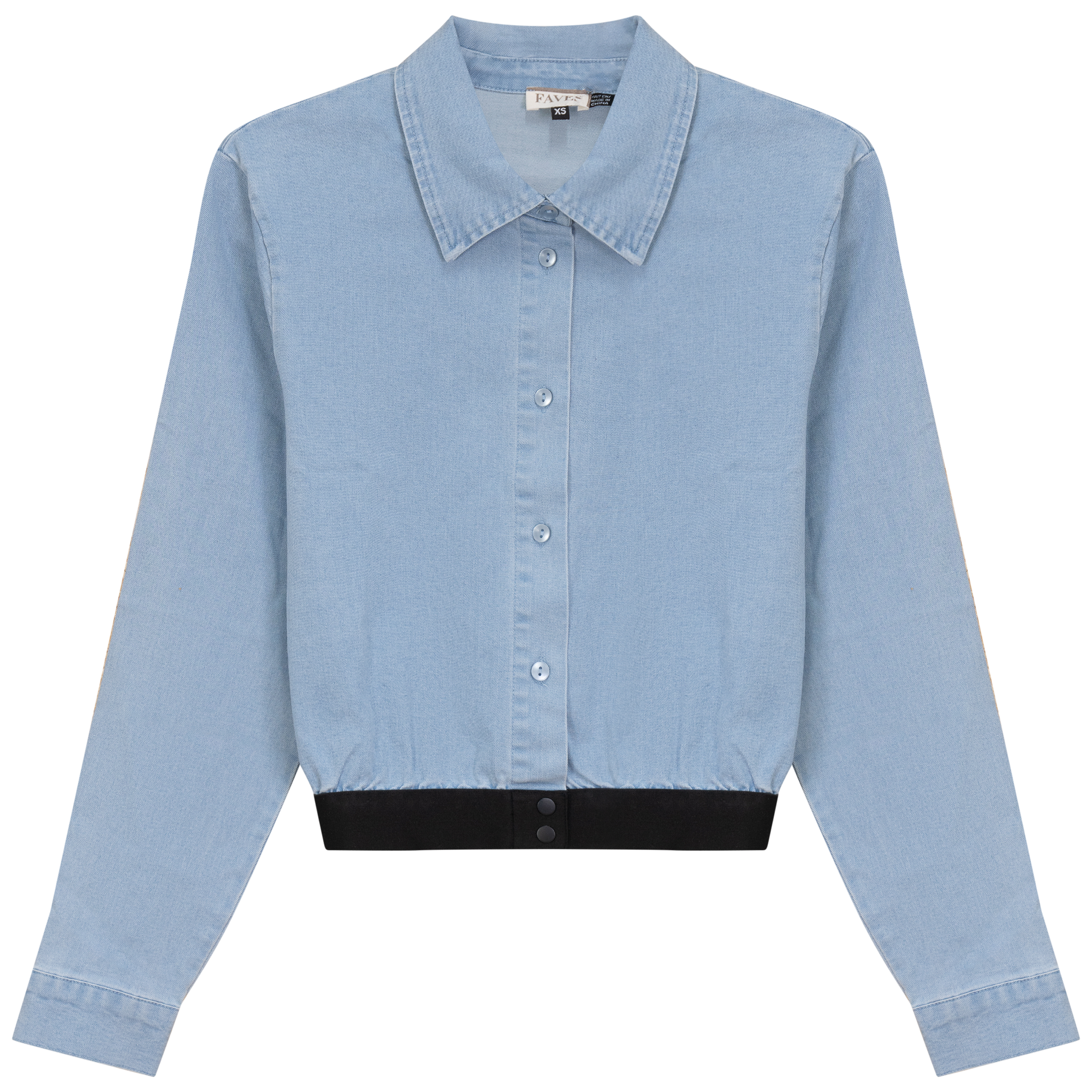 Cropped Denim Elastic Shirt in Light Denim Wash by Faves