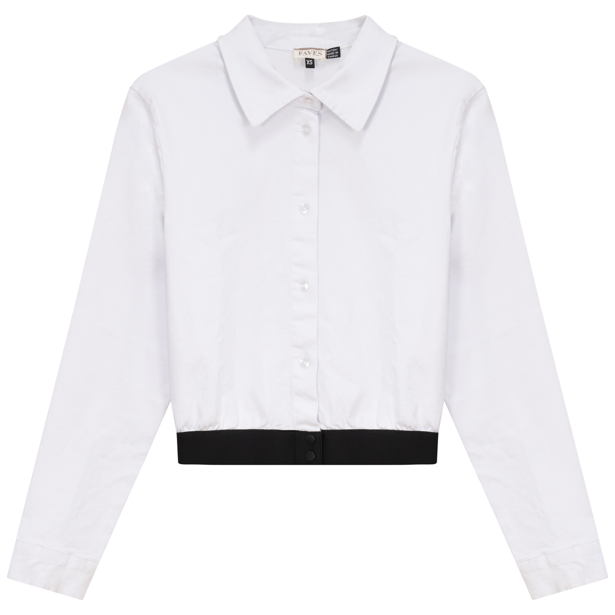 Cropped Denim Elastic Shirt in White Denim by Faves