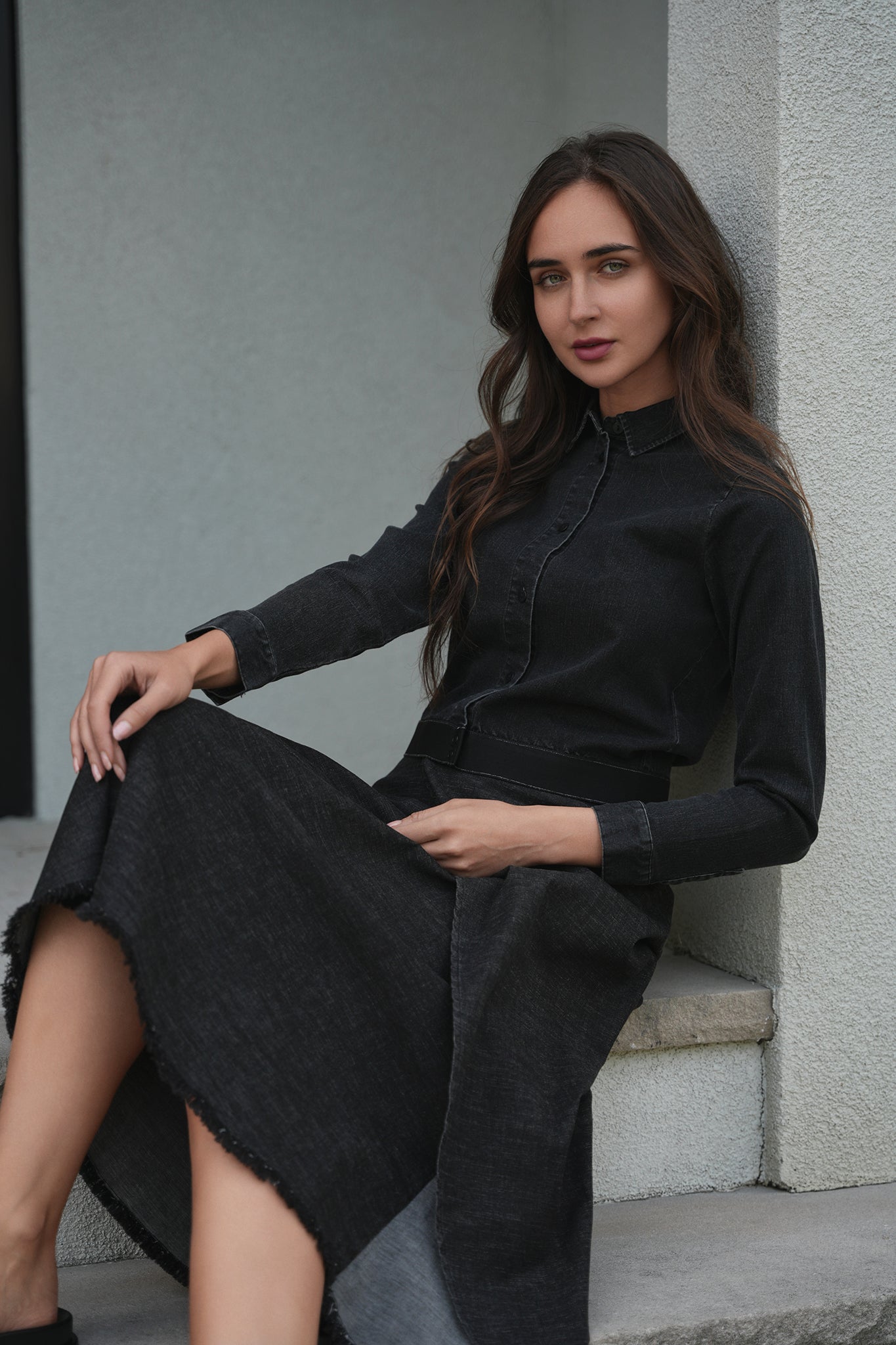 Cropped Denim Elastic Shirt in by Faves