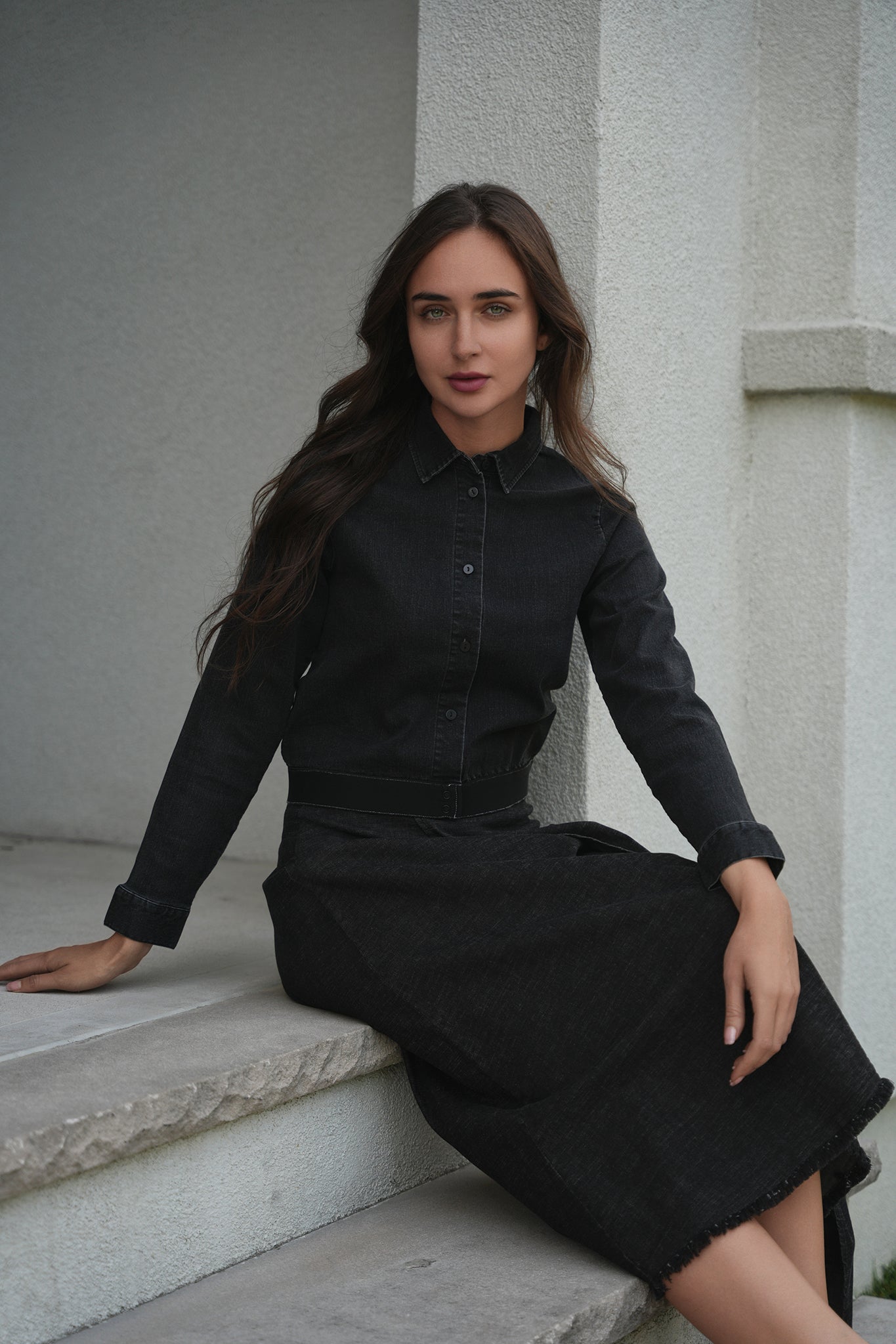 Cropped Denim Elastic Shirt in by Faves