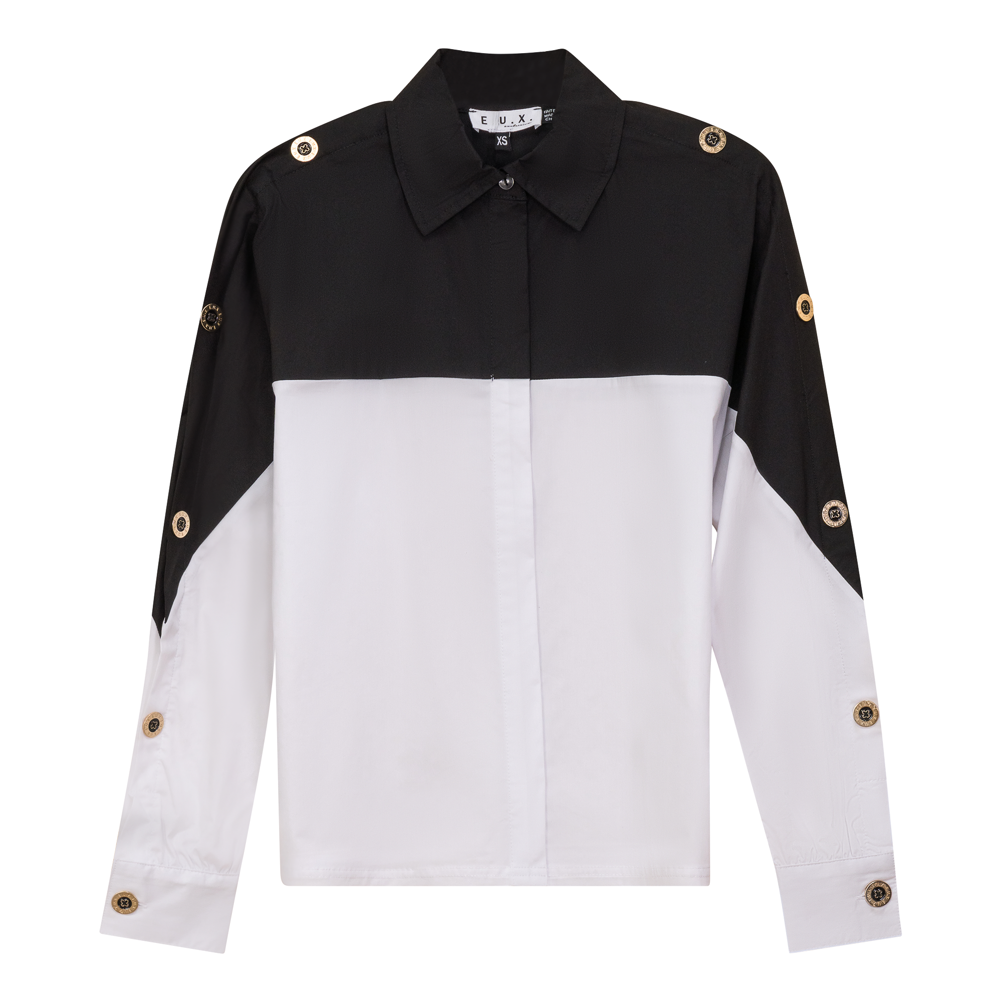 Dolman 2 Tone Button Shirt in White Black by E.U.X. Exclusive