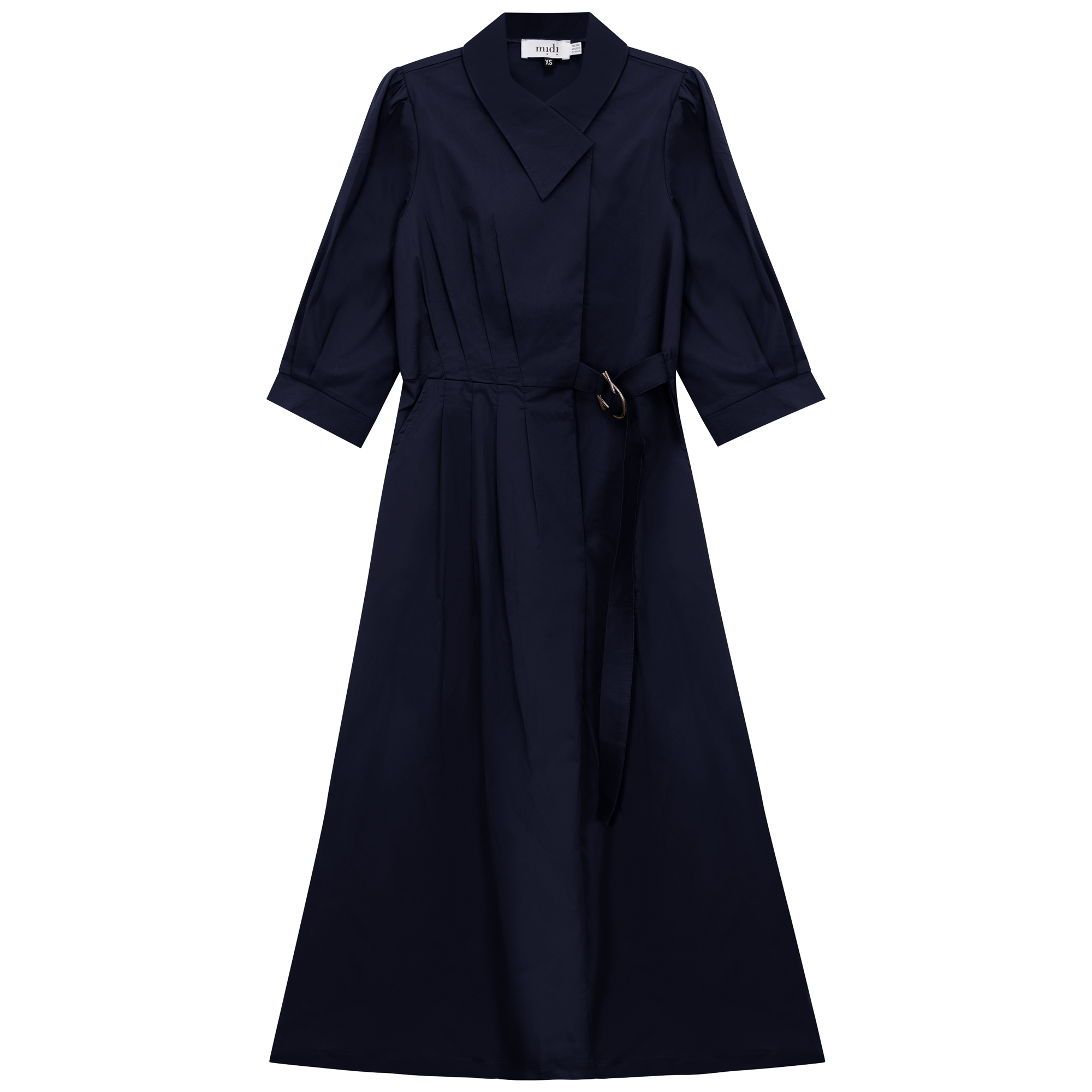 Cotton Midi Wrap Dress in Dark Navy by Midi