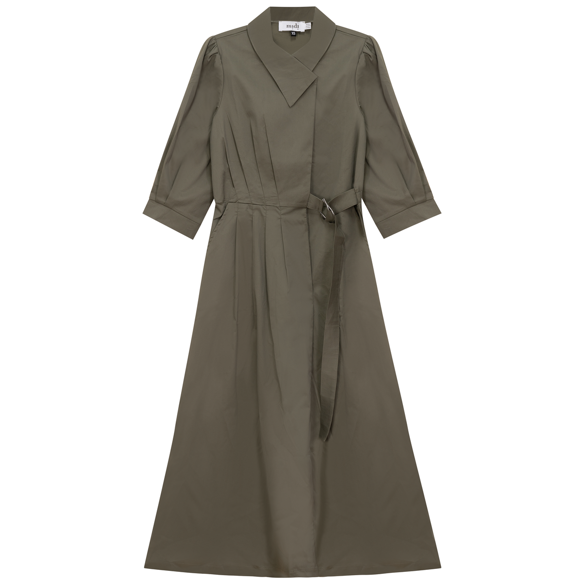 Cotton Midi Wrap Dress in Light Olive by Midi