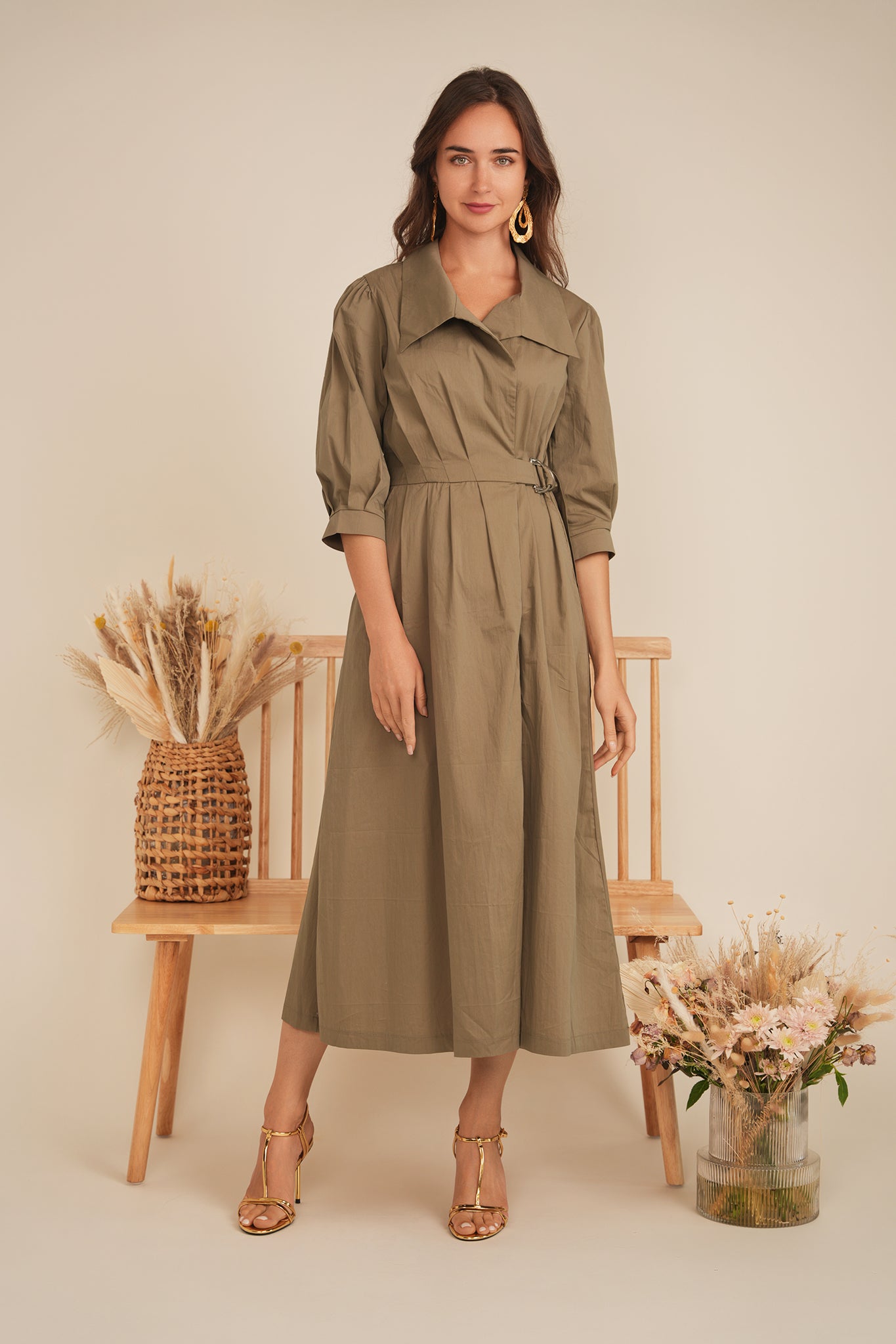 knee length dresses for ladies Cotton Midi Wrap Dress