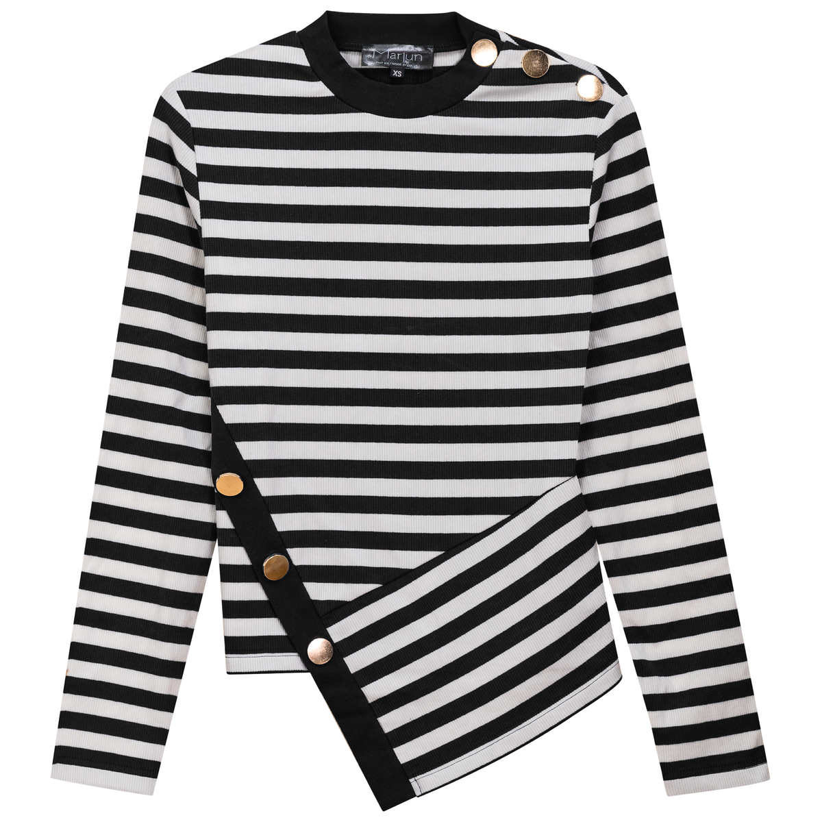 Striped Asymetric Cut Top in Black White by Marjun