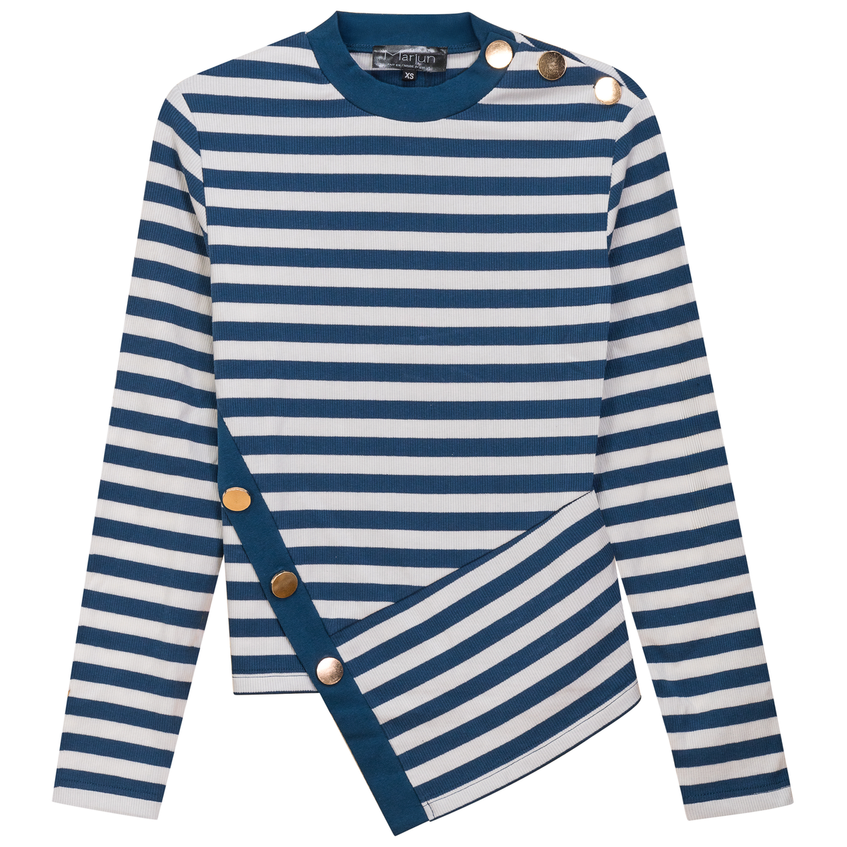 Striped Asymetric Cut Top in Chambray White by Marjun