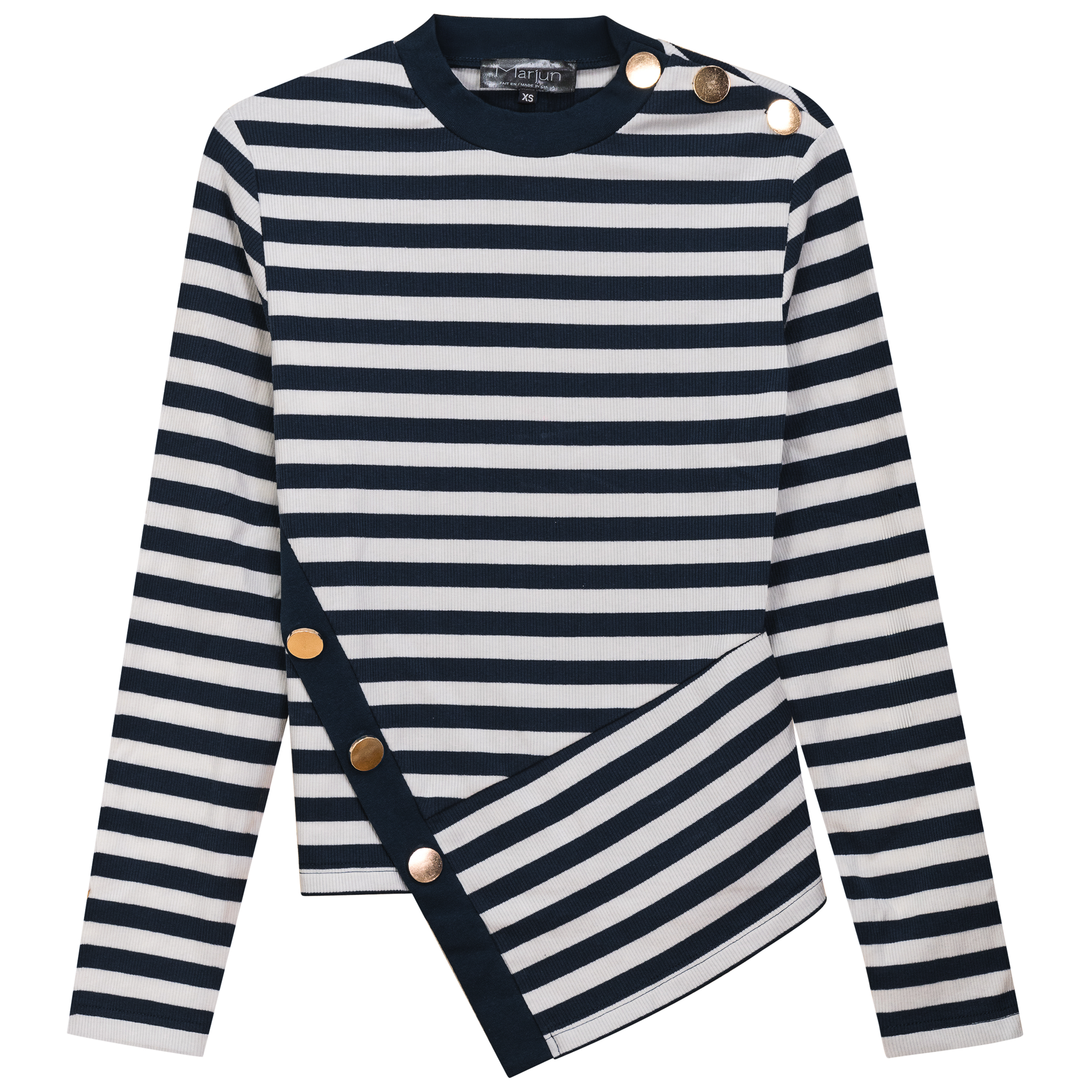 Striped Asymetric Cut Top in Navy White by Marjun