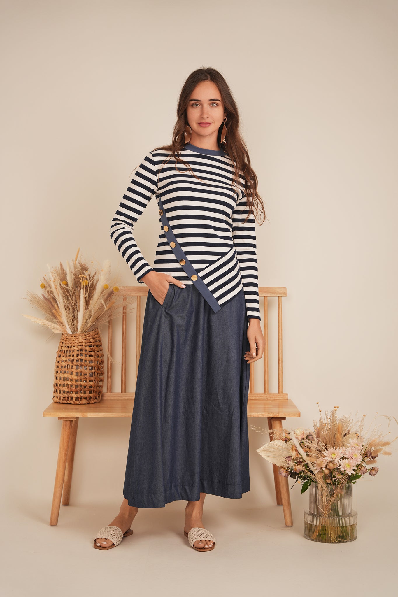 Striped Asymetric Cut Top in by Marjun