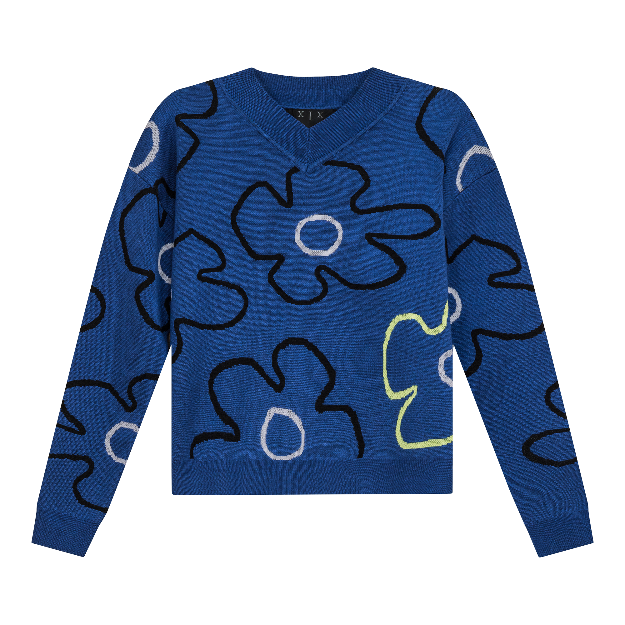 Floral Knit Sweater in Medium Denim by Diciannove