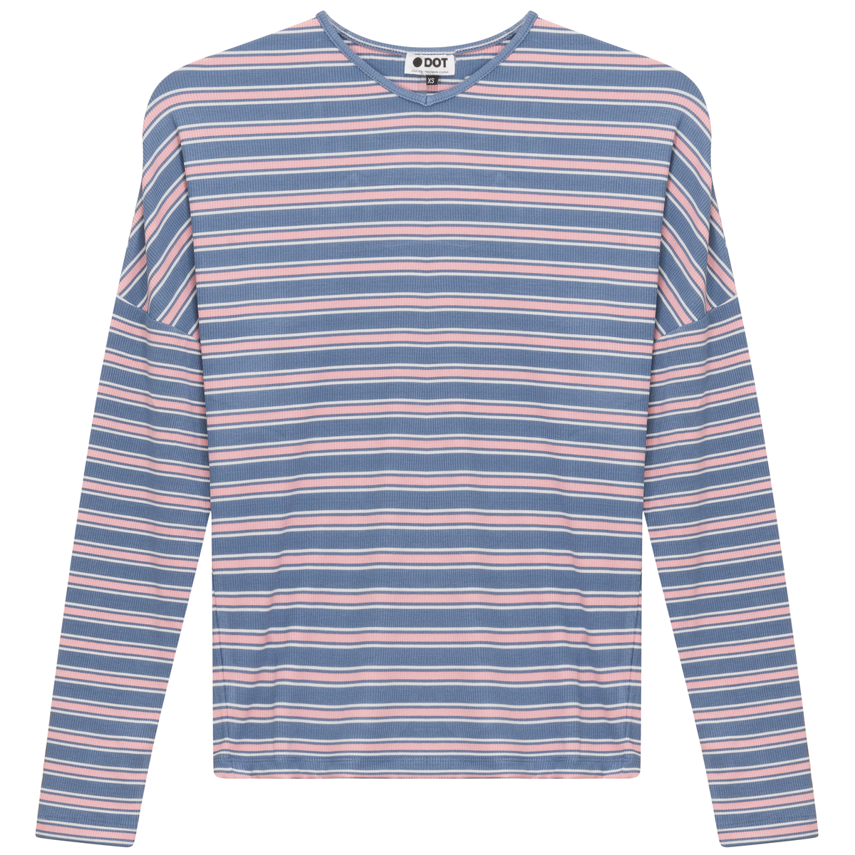 V Neck Dolman Striped Tee in Chambray Pink by Dot