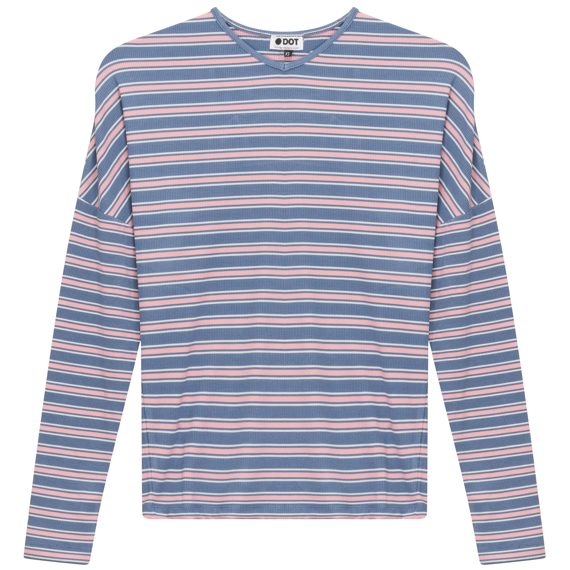 V Neck Dolman Striped Tee in Chambray Pink by Dot