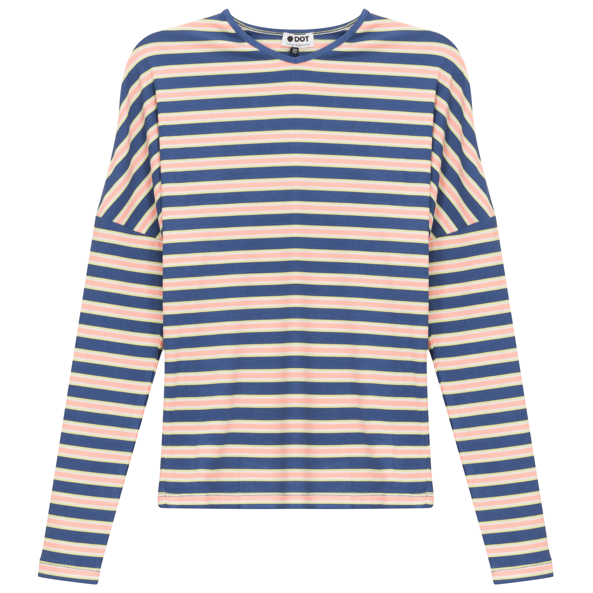 V Neck Dolman Striped Tee in Cobal Peach by Dot