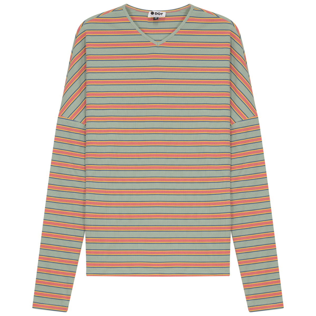 V Neck Dolman Striped Tee in Mint Pink by Dot