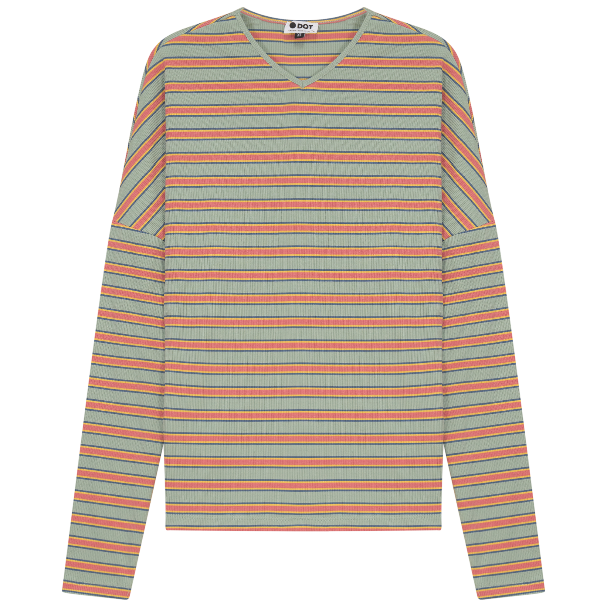 V Neck Dolman Striped Tee in Mint Pink by Dot