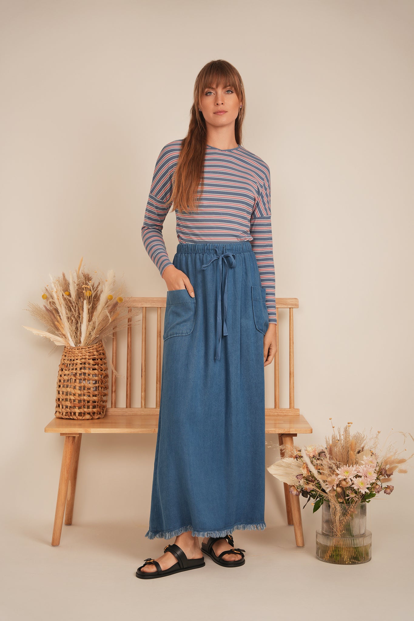 V Neck Dolman Striped Tee in by Dot