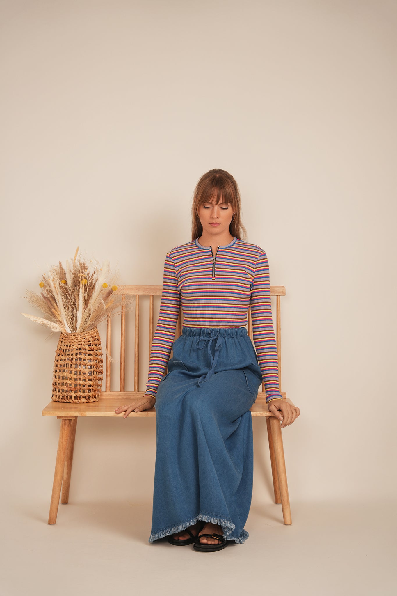 V Neck Dolman Striped Tee in by Dot