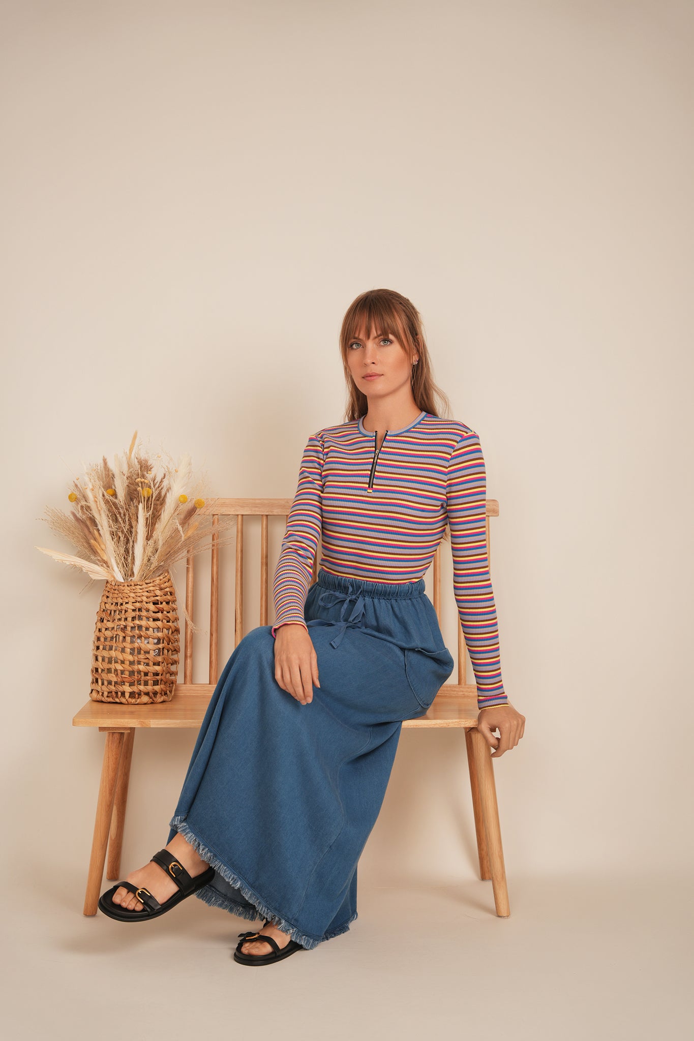 V Neck Dolman Striped Tee in by Dot