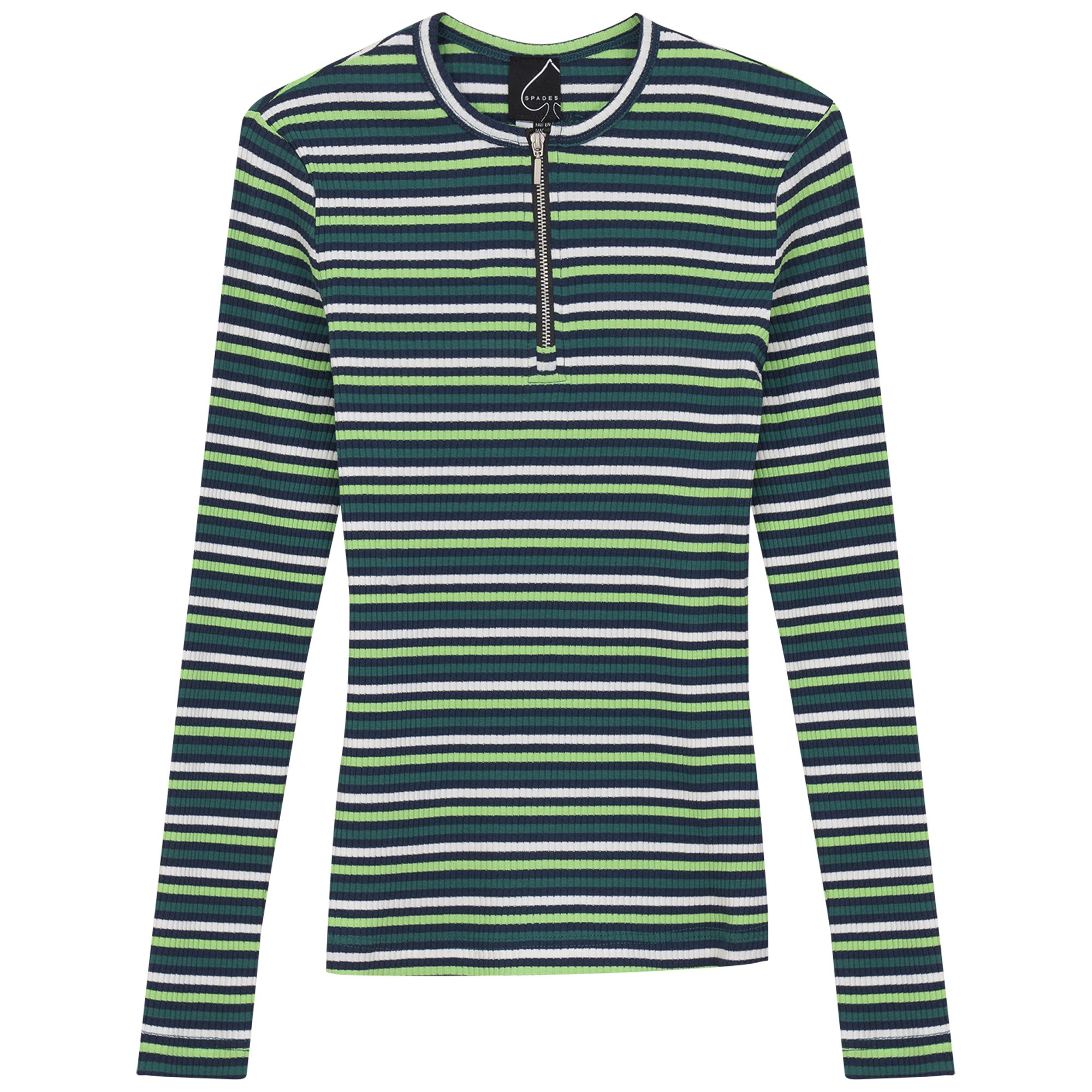 Striped Henley Tee in Navy Green by Spades