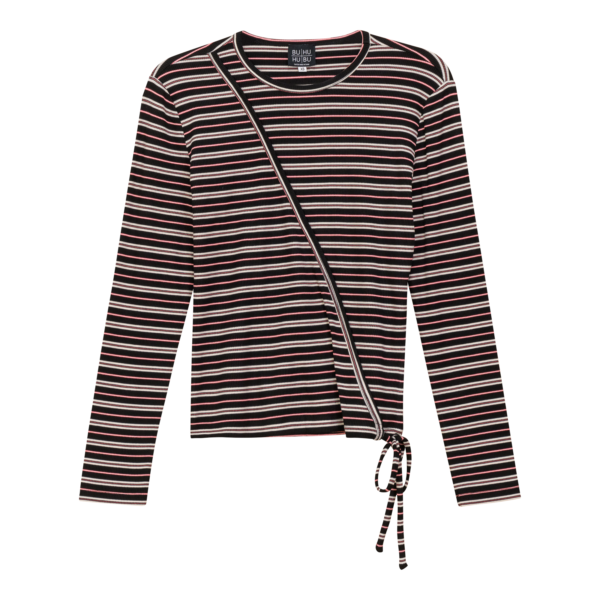 Striped Wrap Tee in Black by BuHu