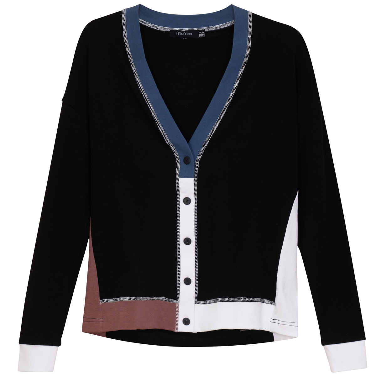 Color Blocked Cardigan in Black Chambray by MiuMax