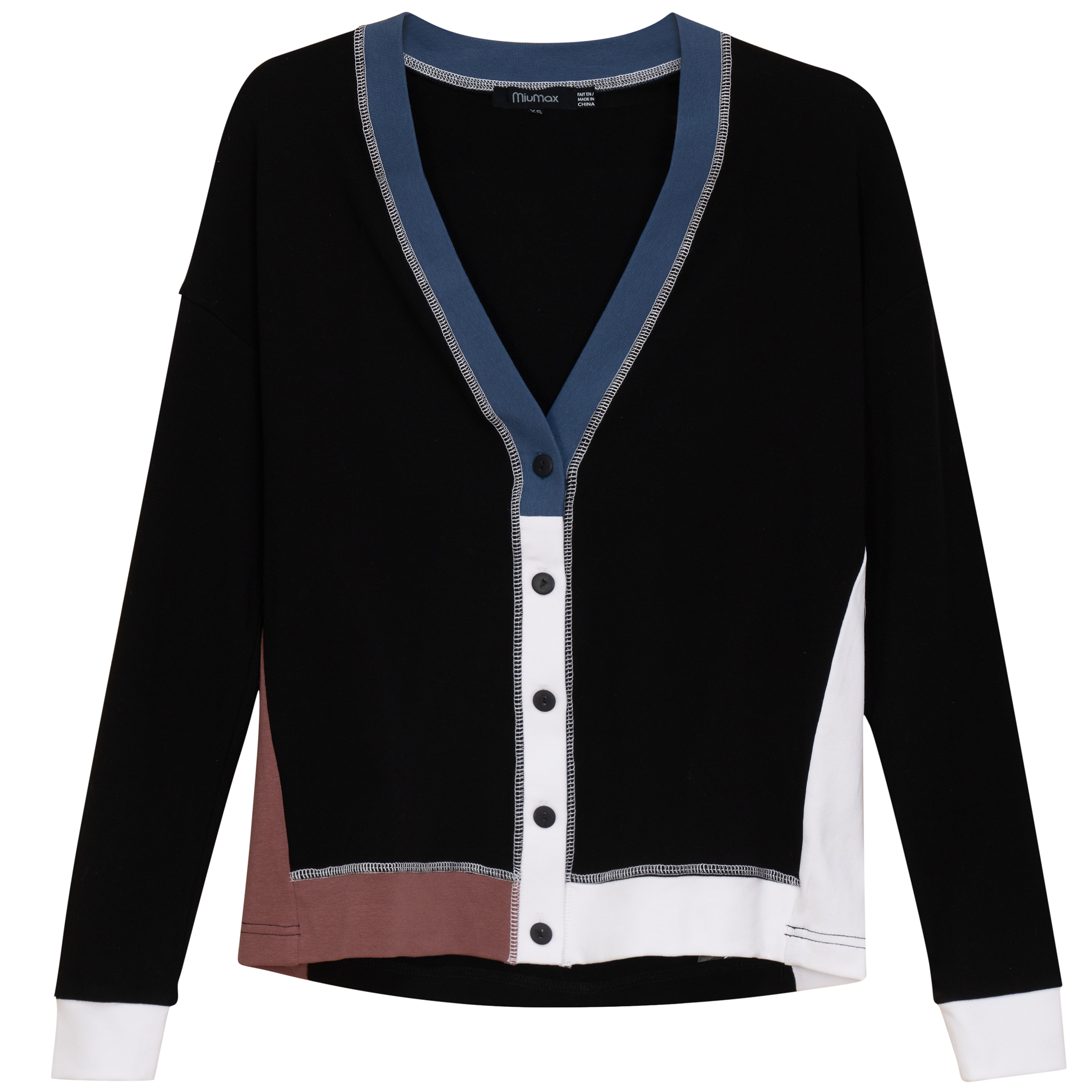 Color Blocked Cardigan in Black Chambray by MiuMax