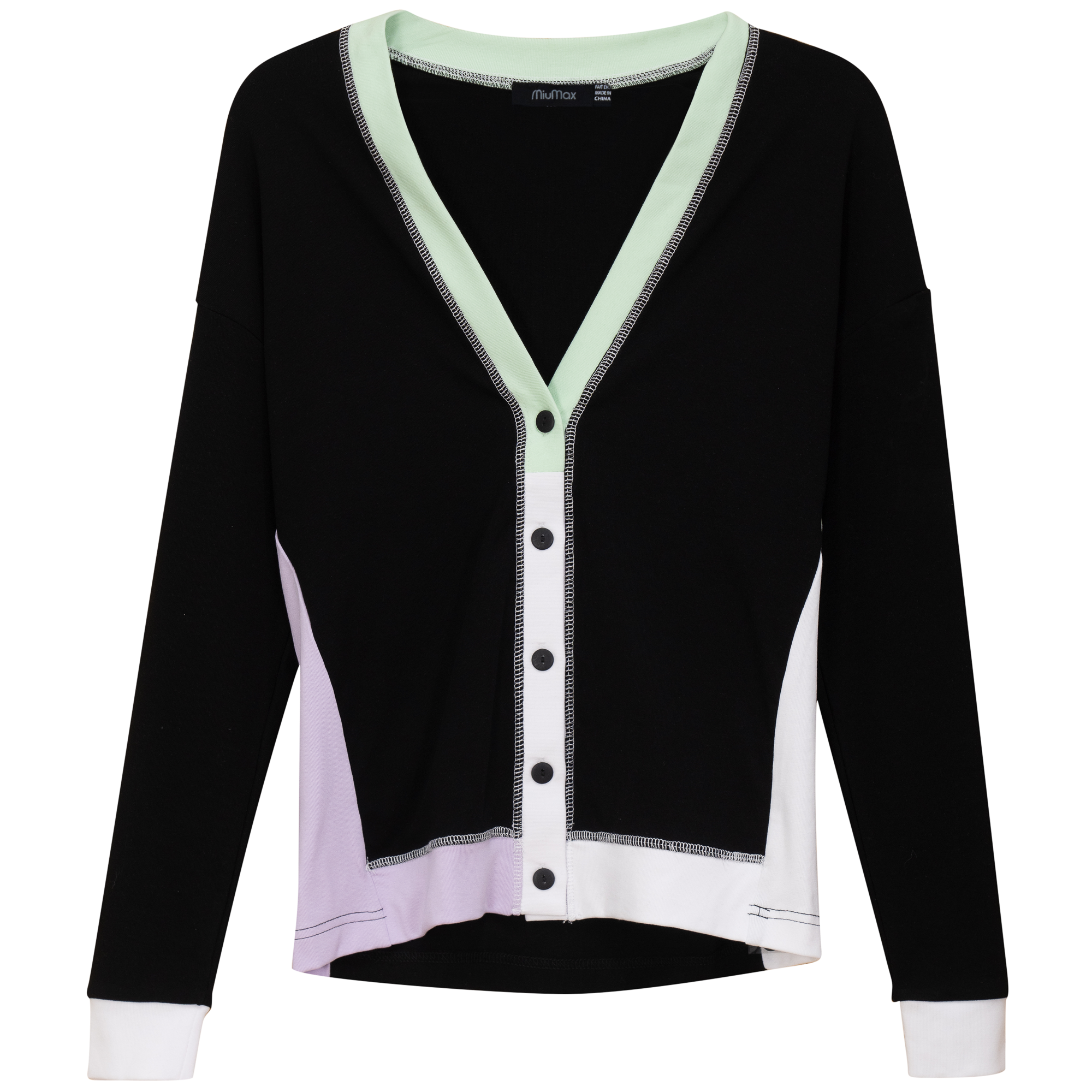 Color Blocked Cardigan in Black Light Pistachio by MiuMax