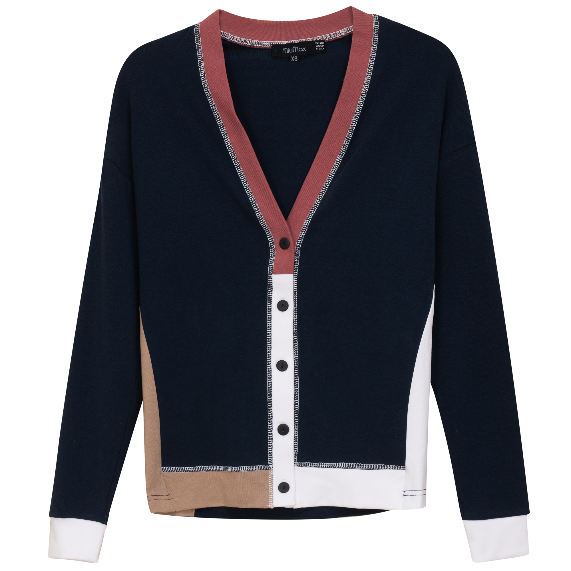 Color Blocked Cardigan in Dark Denim Russet by MiuMax