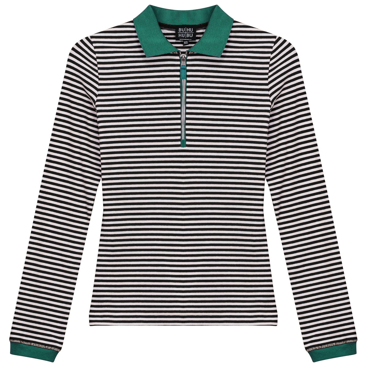 Stripped Ribbed Zipper Henley Tee in Black by BuHu