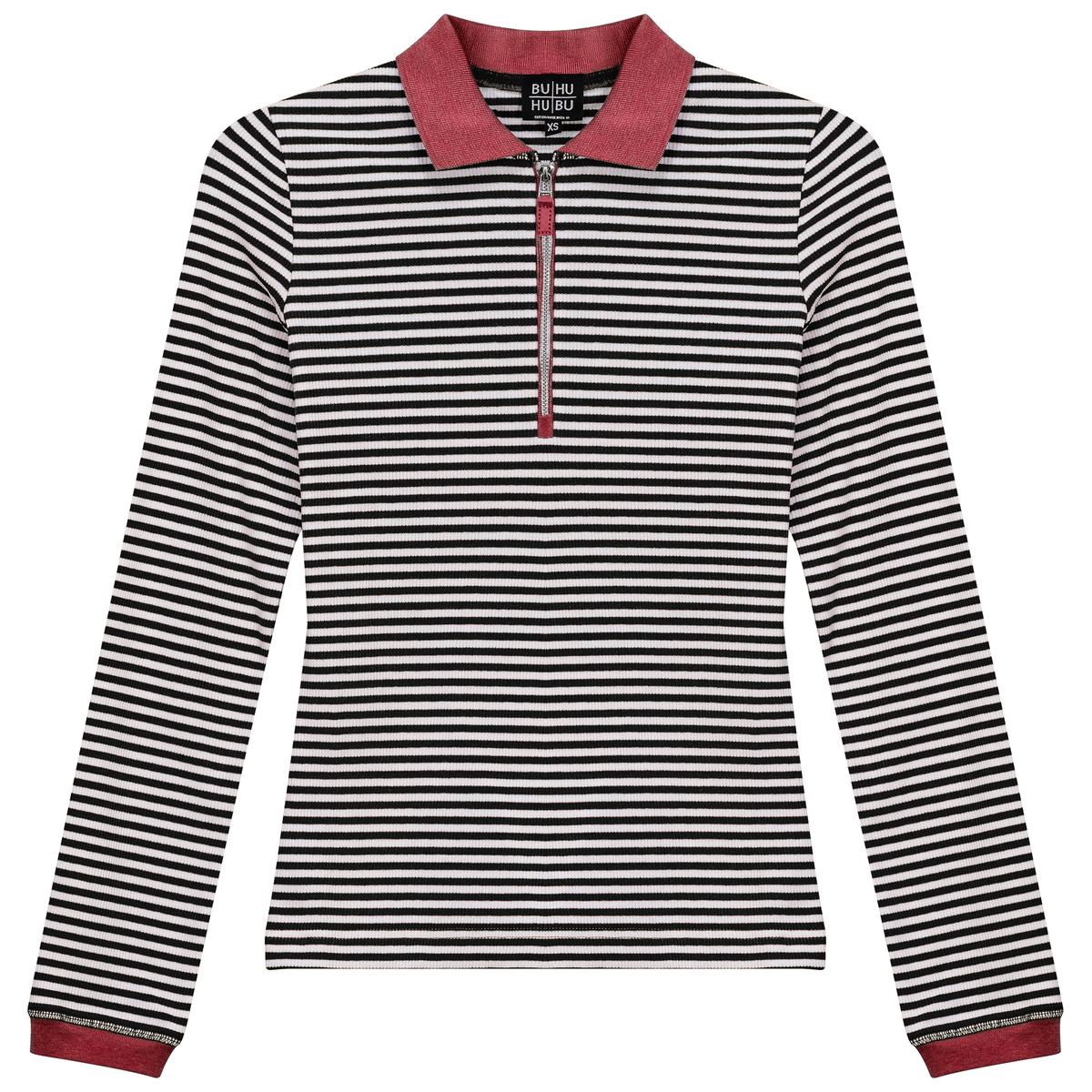 Stripped Ribbed Zipper Henley Tee in Chambray by BuHu