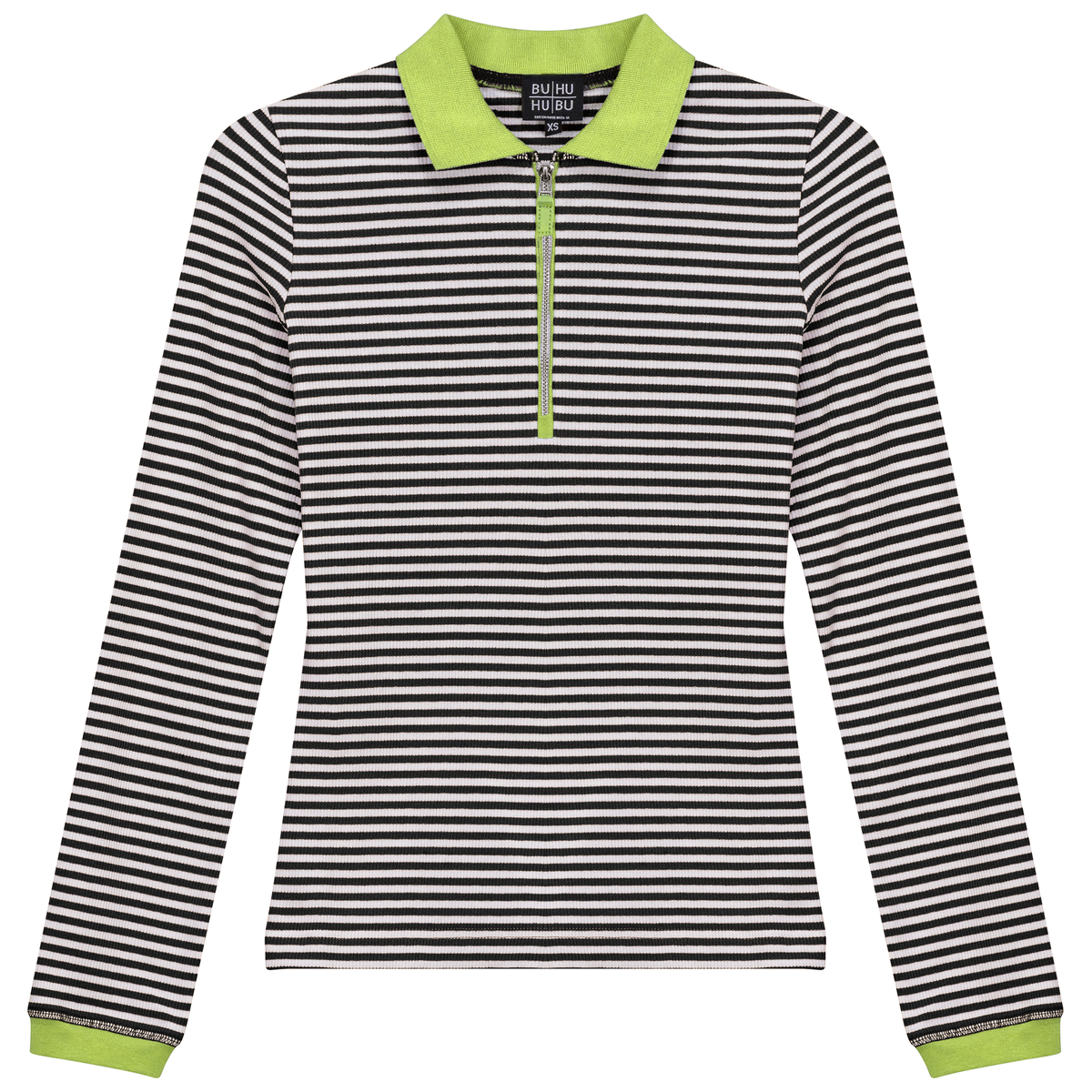 Stripped Ribbed Zipper Henley Tee in Dark Denim by BuHu
