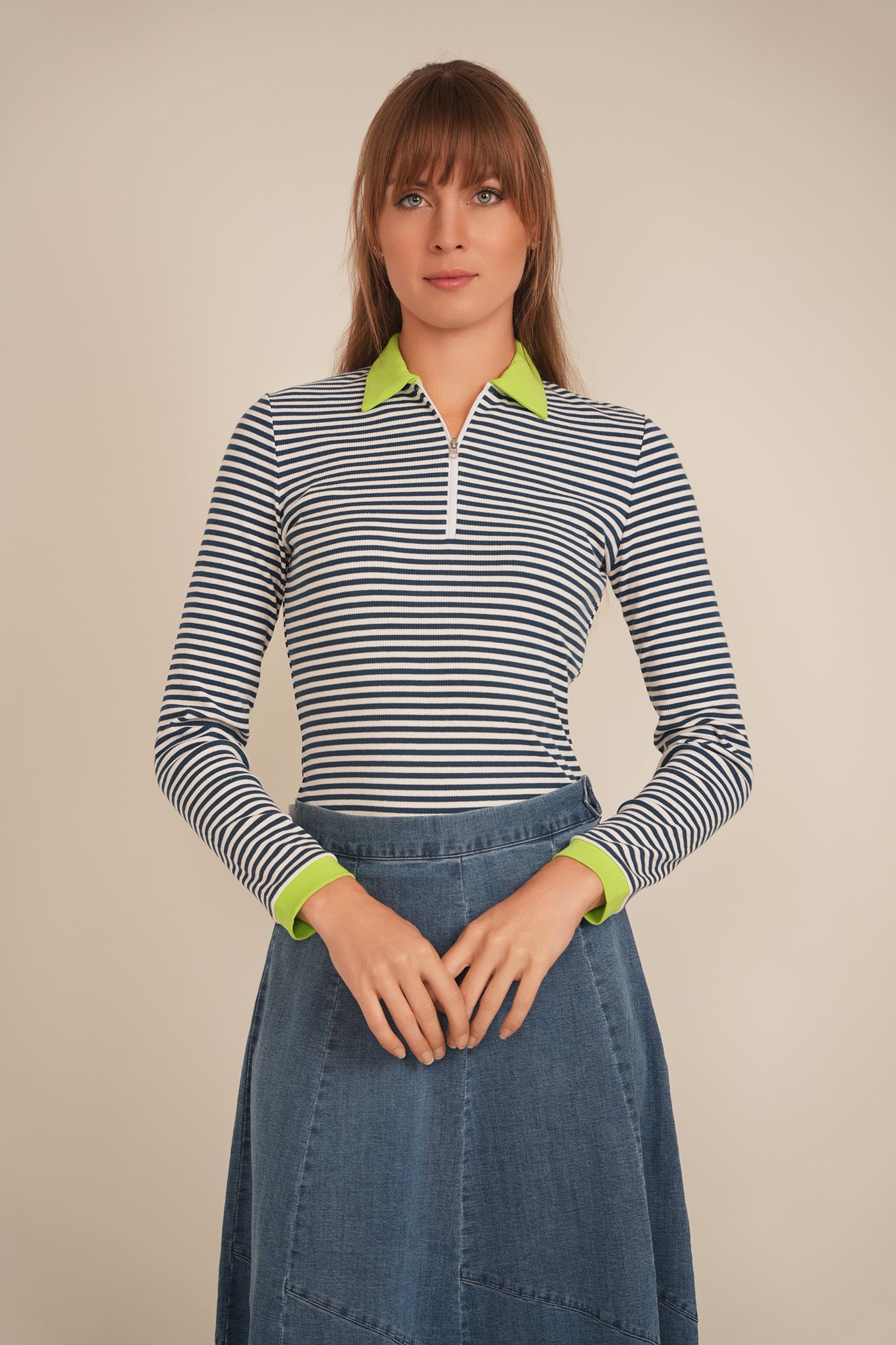 Stripped Ribbed Zipper Henley Tee in by BuHu