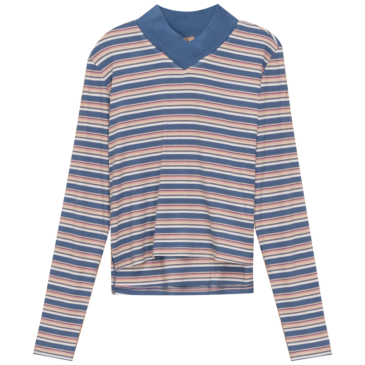 Cropped Striped V Neck Tee in Chambray by Positive