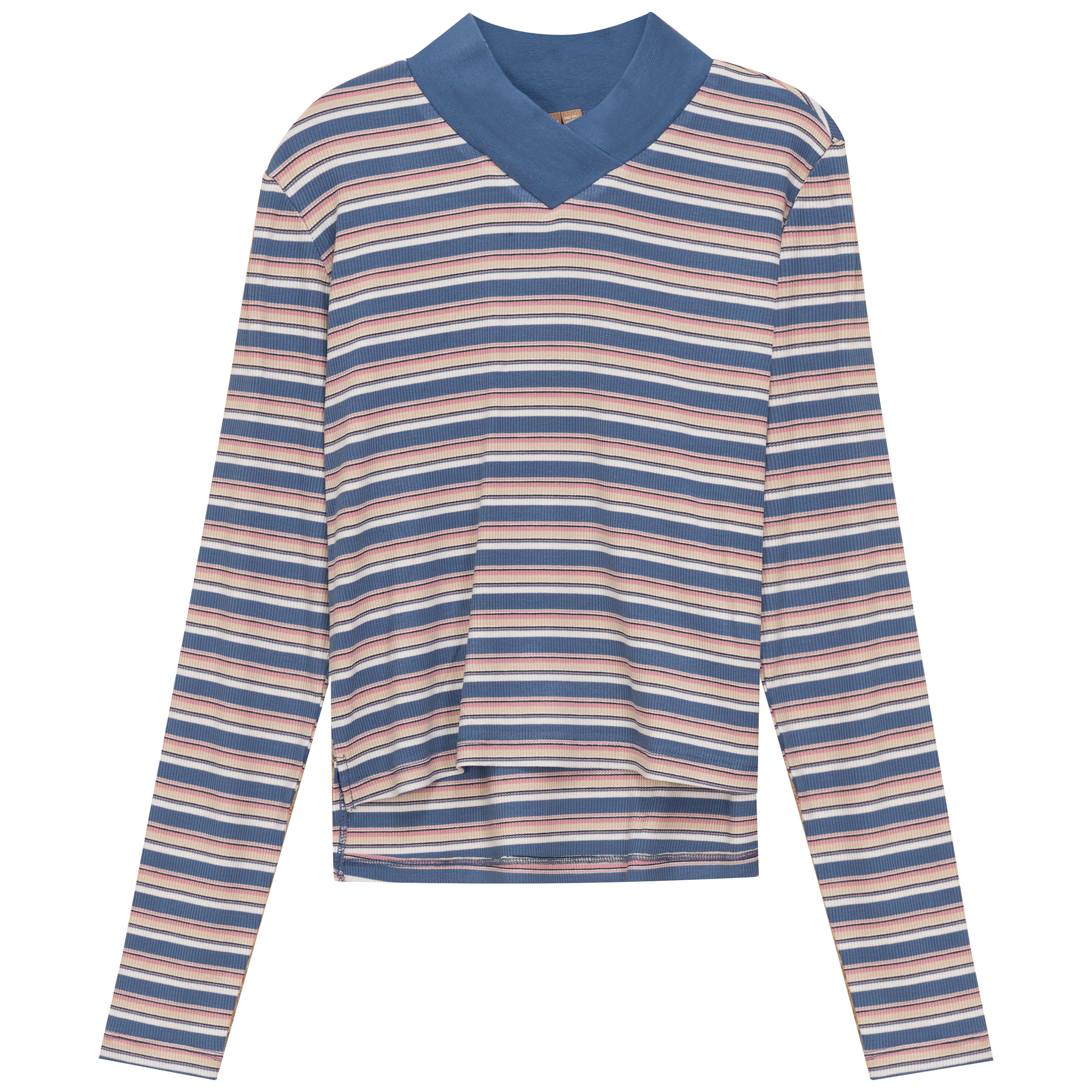 Cropped Striped V Neck Tee in Chambray by Positive