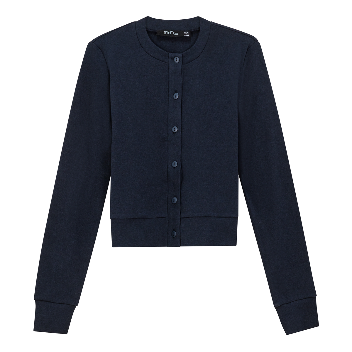 Cropped Ribbed Cardigan in Dark Denim by MiuMax