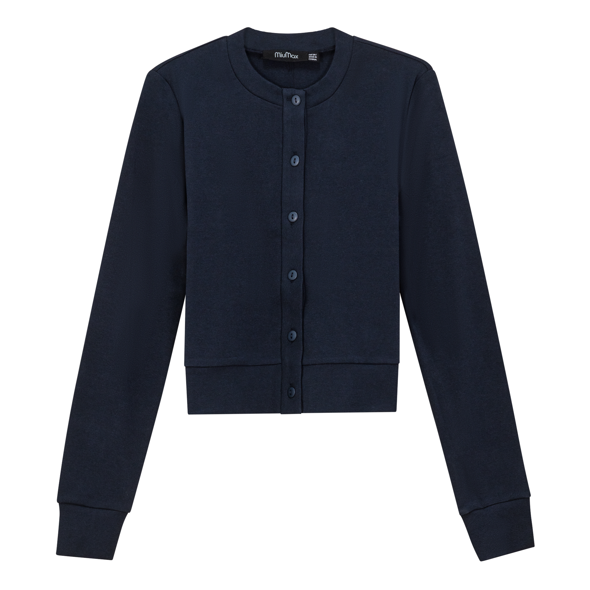 Cropped Ribbed Cardigan in Dark Denim by MiuMax