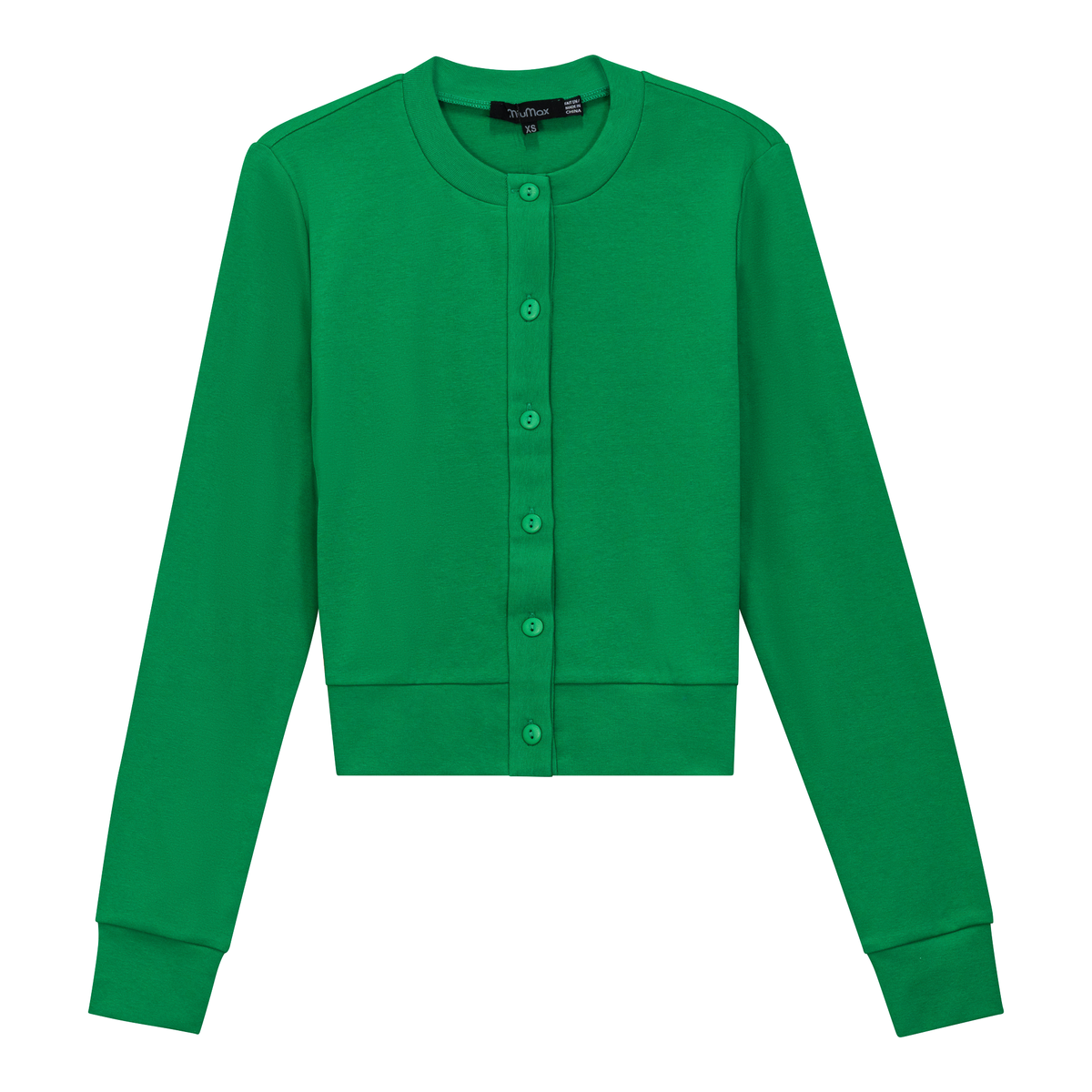 Cropped Ribbed Cardigan in Green Apple by MiuMax