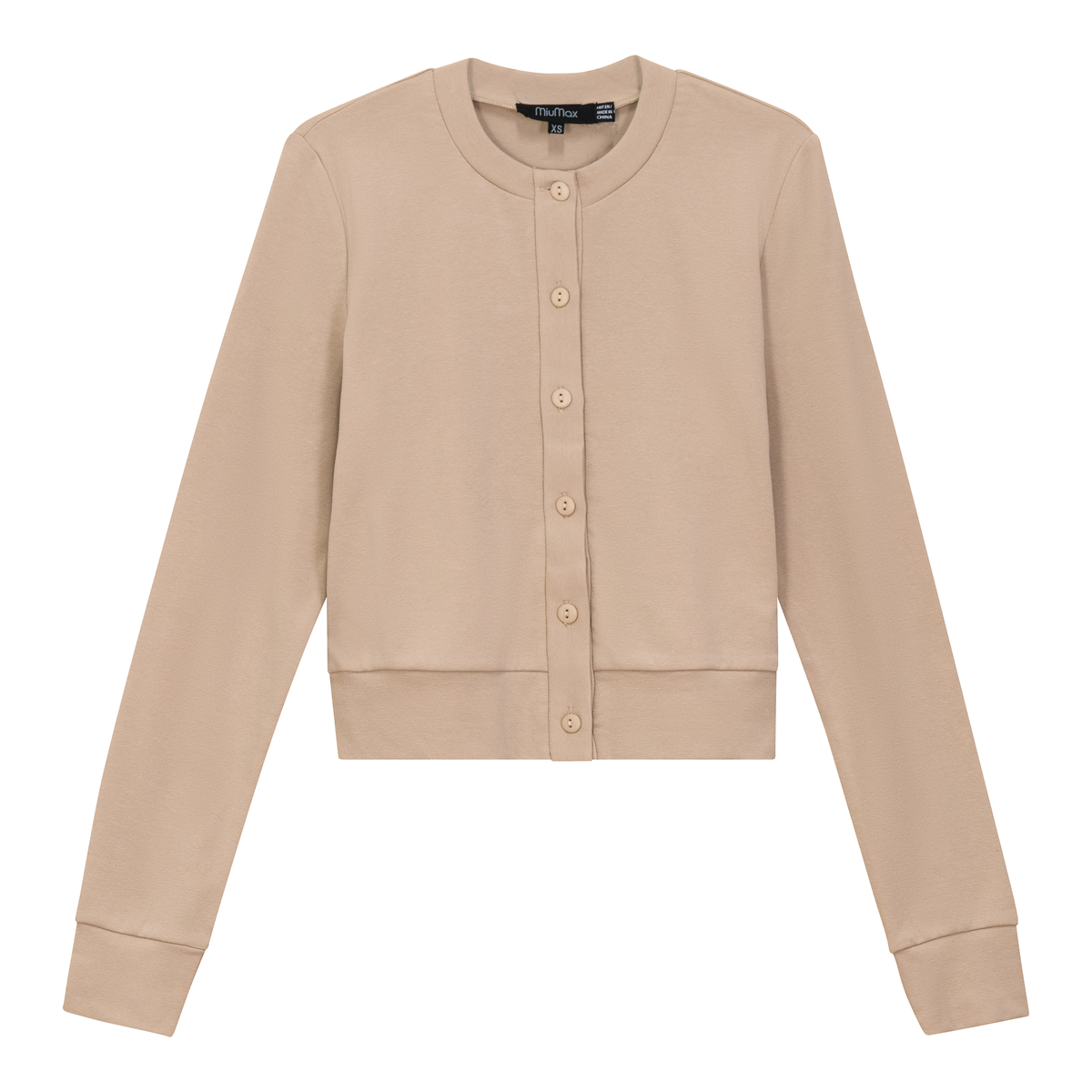 Cropped Ribbed Cardigan in Light Beige by MiuMax