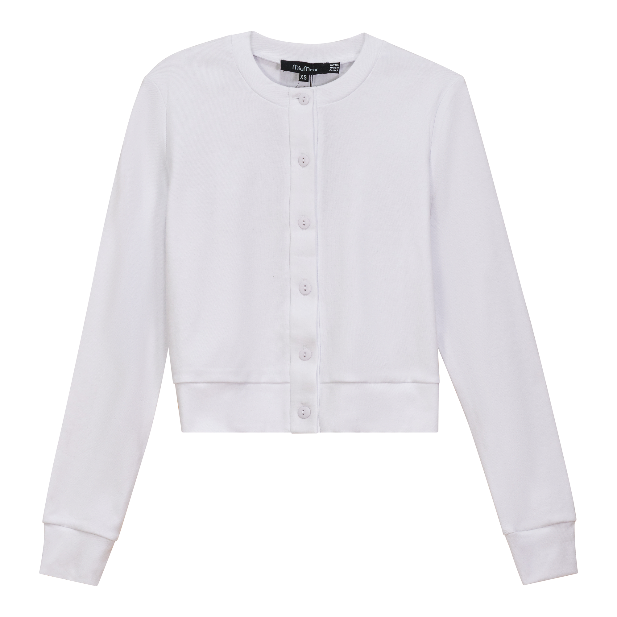 Cropped Ribbed Cardigan in White by MiuMax