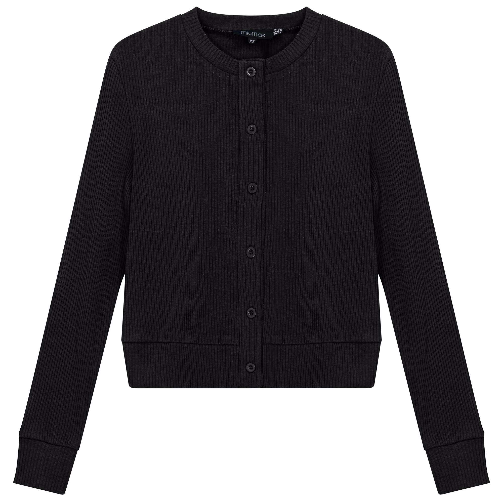 Cropped Ribbed Cardigan in Black by MiuMax