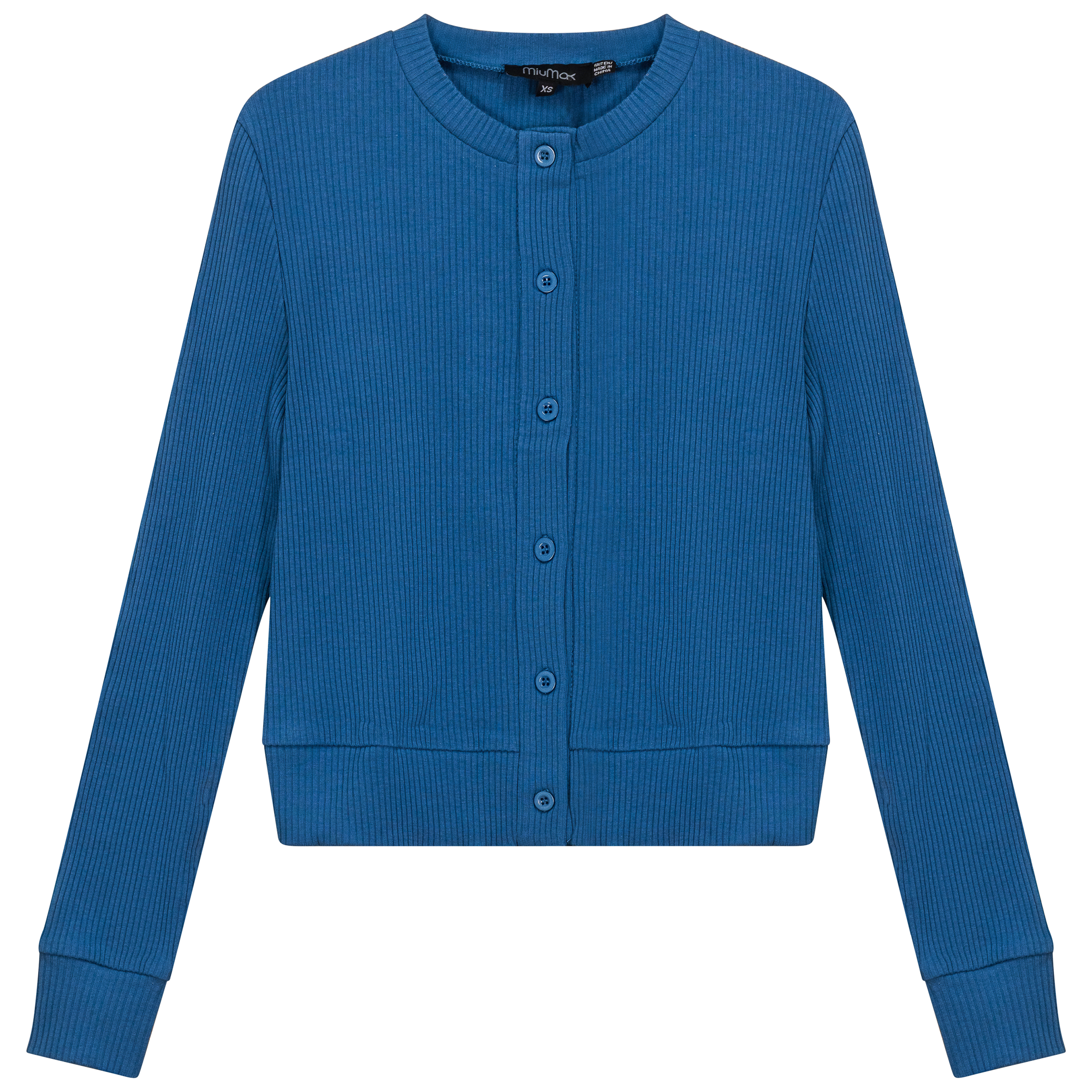 Cropped Ribbed Cardigan in Chambray by MiuMax