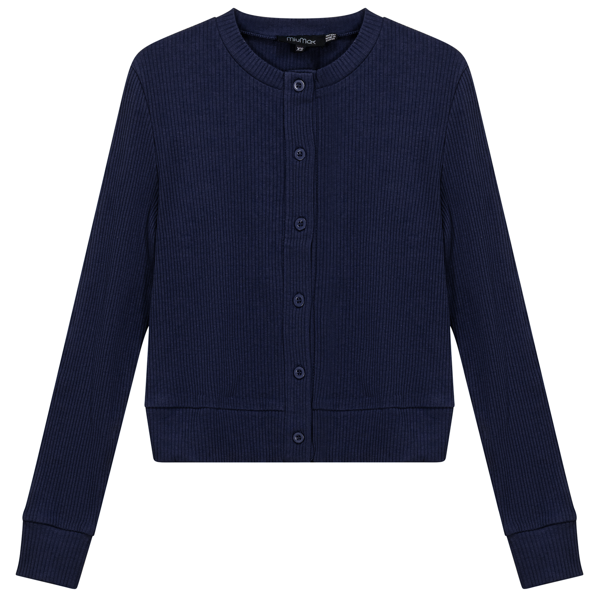 Cropped Ribbed Cardigan in Dark Denim by MiuMax