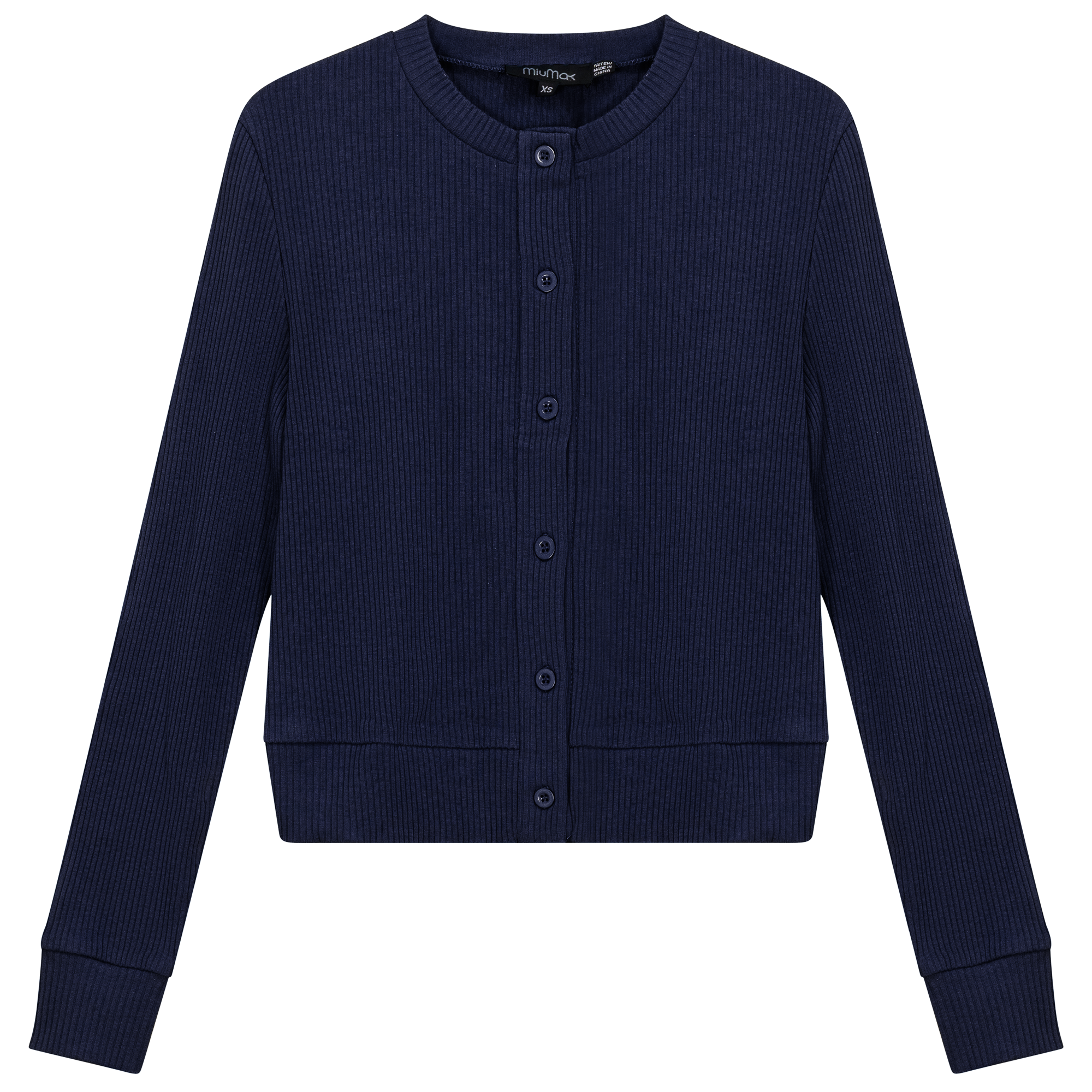 Cropped Ribbed Cardigan in Dark Denim by MiuMax