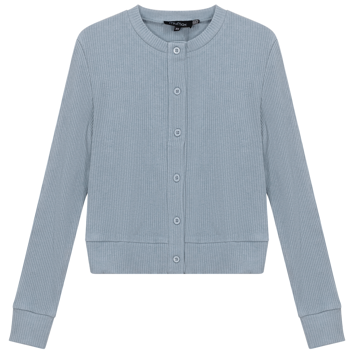 Cropped Ribbed Cardigan in Light Denim by MiuMax